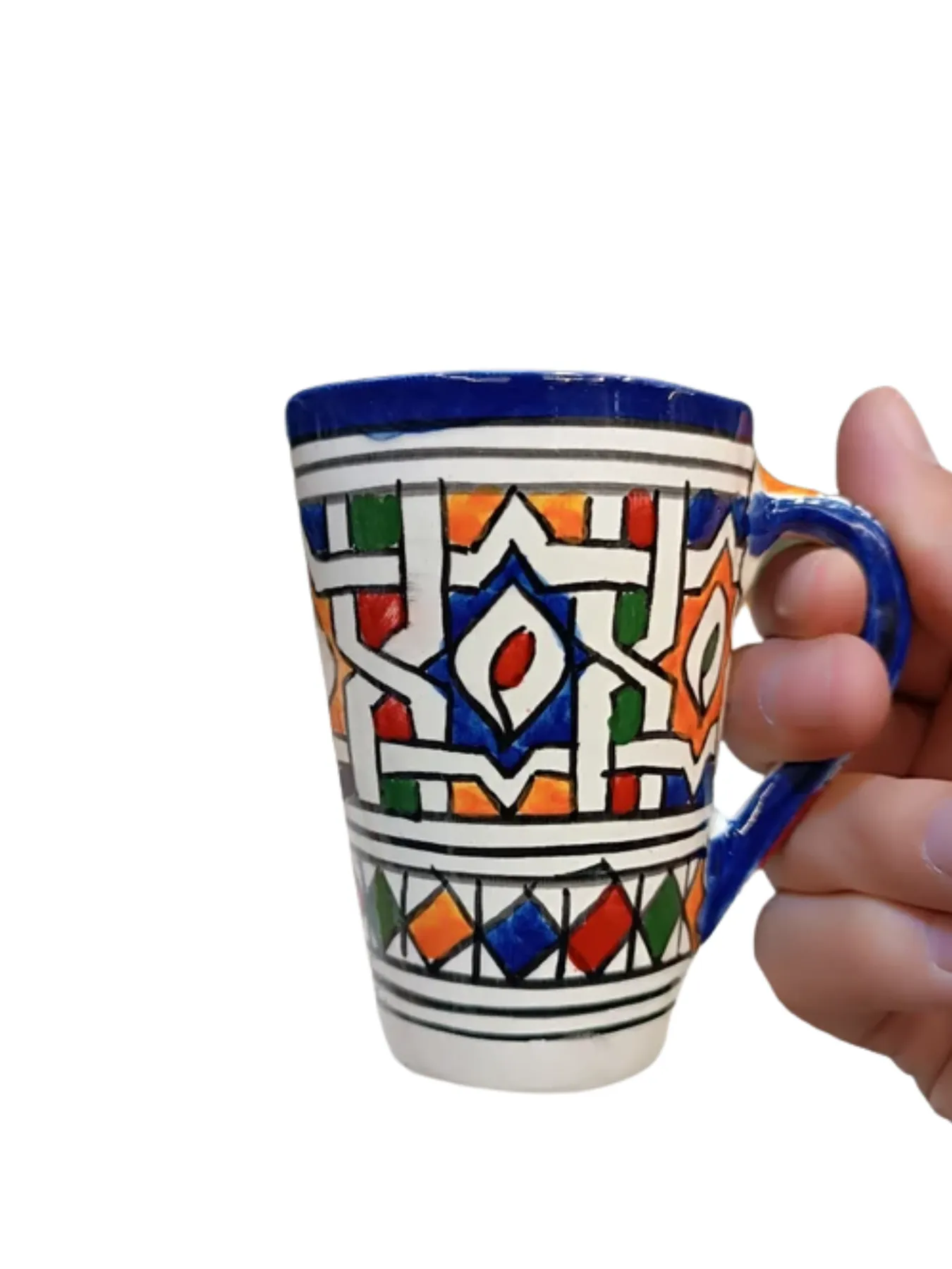 Hand-Painted Fez Ceramic Mug, Set of 4 with Zellige Pattern, 12cm from Fez — view 5