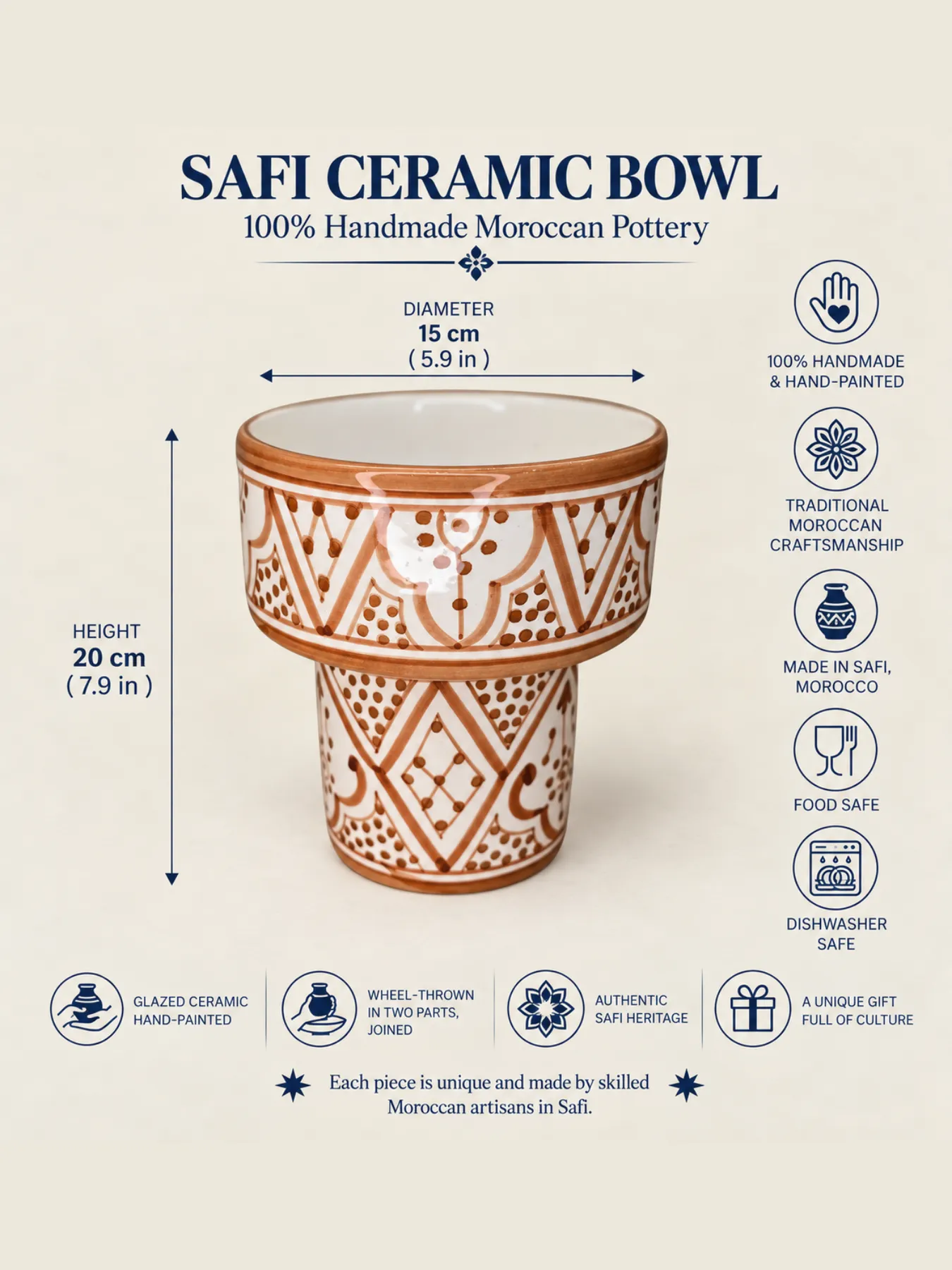 Hand-Painted Footed Fruit Bowl from Safi, Morocco, 20cm — view 8