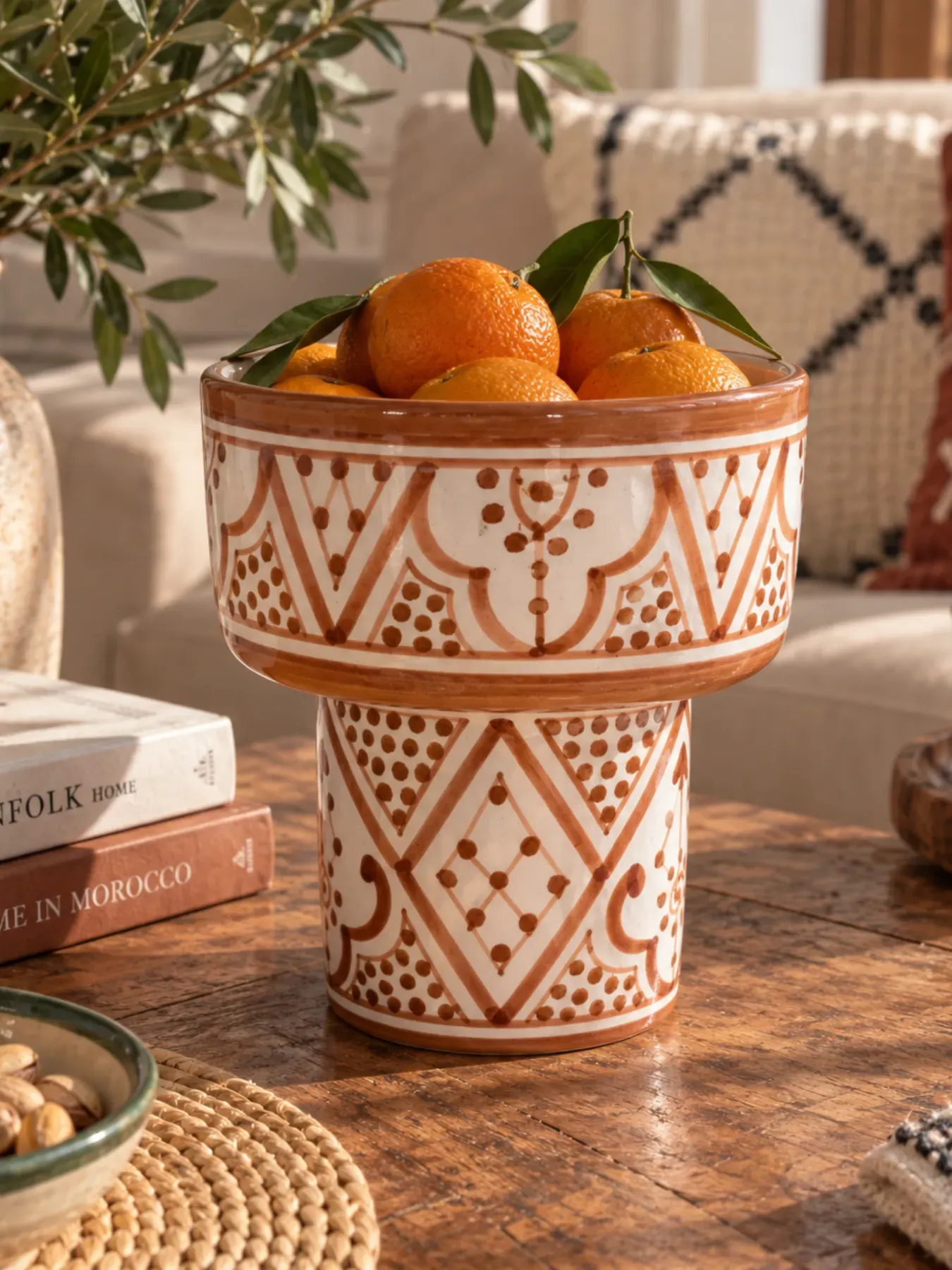 Hand-Painted Footed Fruit Bowl from Safi, Morocco, 20cm — view 3