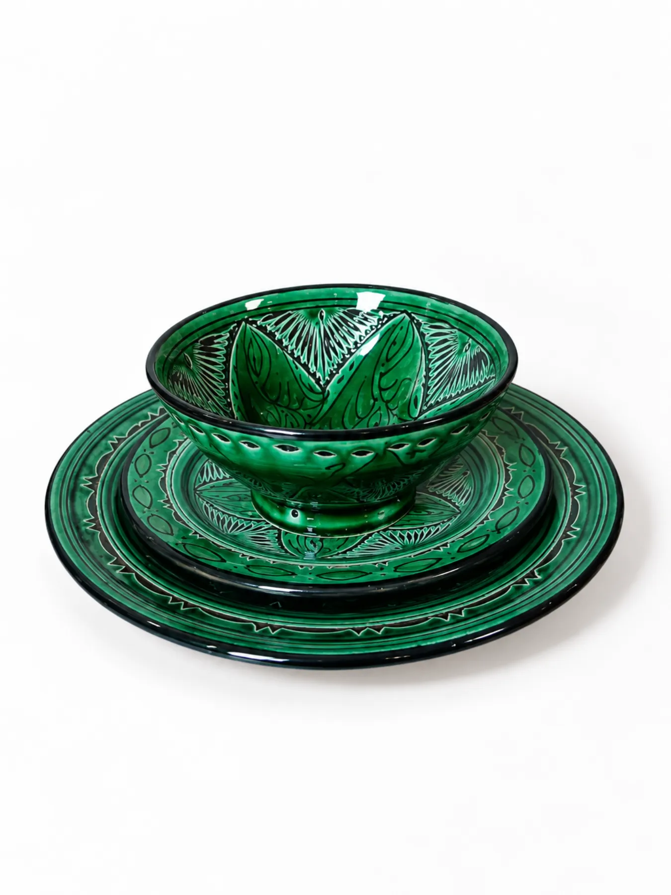 Hand-Painted Marrakech Ceramic Place Setting, 3 Pieces