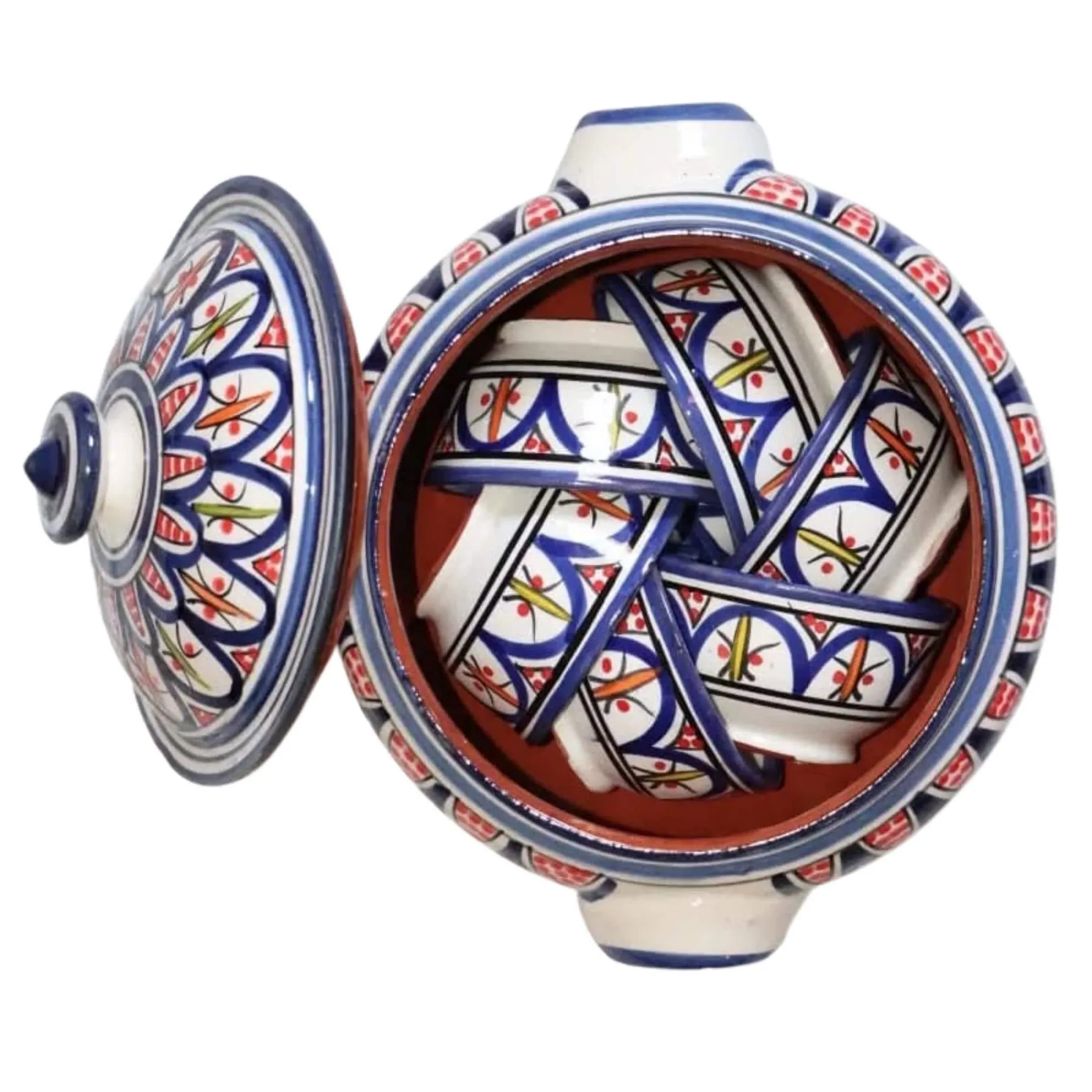 Hand-Painted Moroccan Ceramic Soup Tureen Set with Serving Bowls