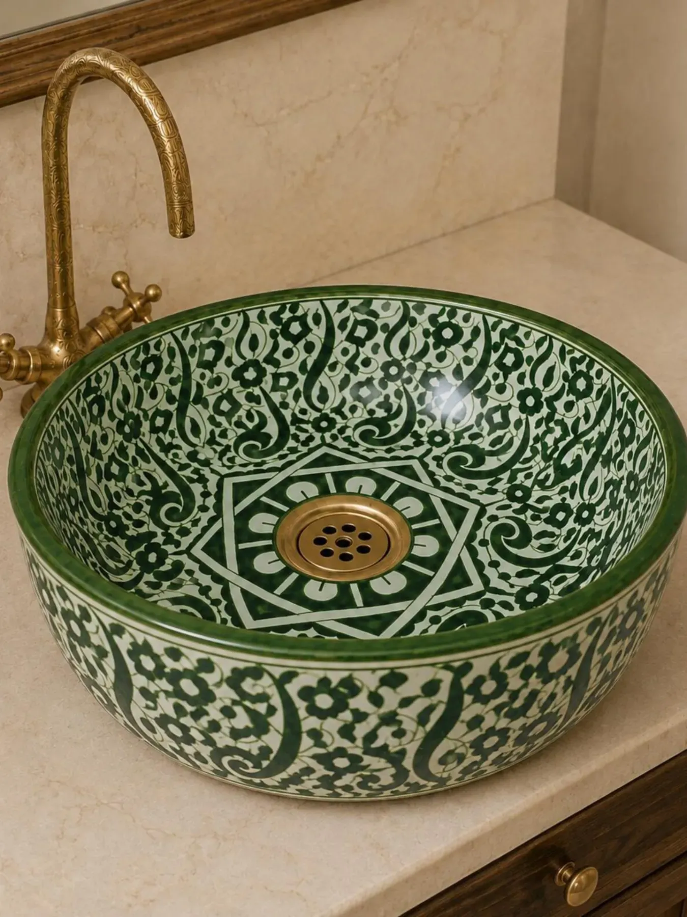 Hand-Painted Moroccan Ceramic Vessel Sink