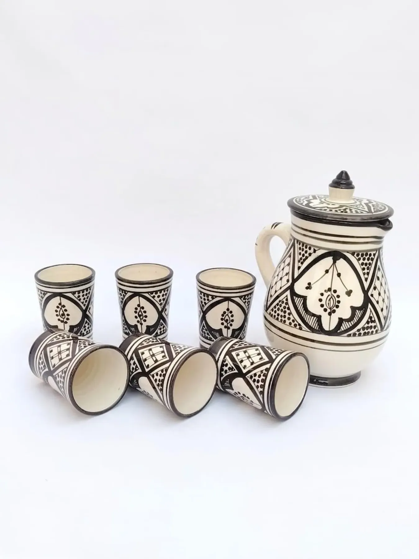 Hand-Painted Moroccan Pitcher & Cups Set from Safi, 2L — view 2