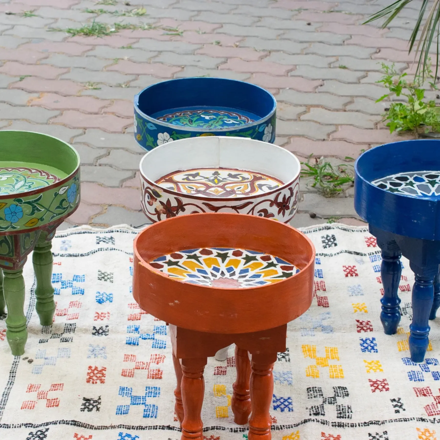 Hand-Painted Moroccan Round Coffee Table with Moorish Arches — view 2
