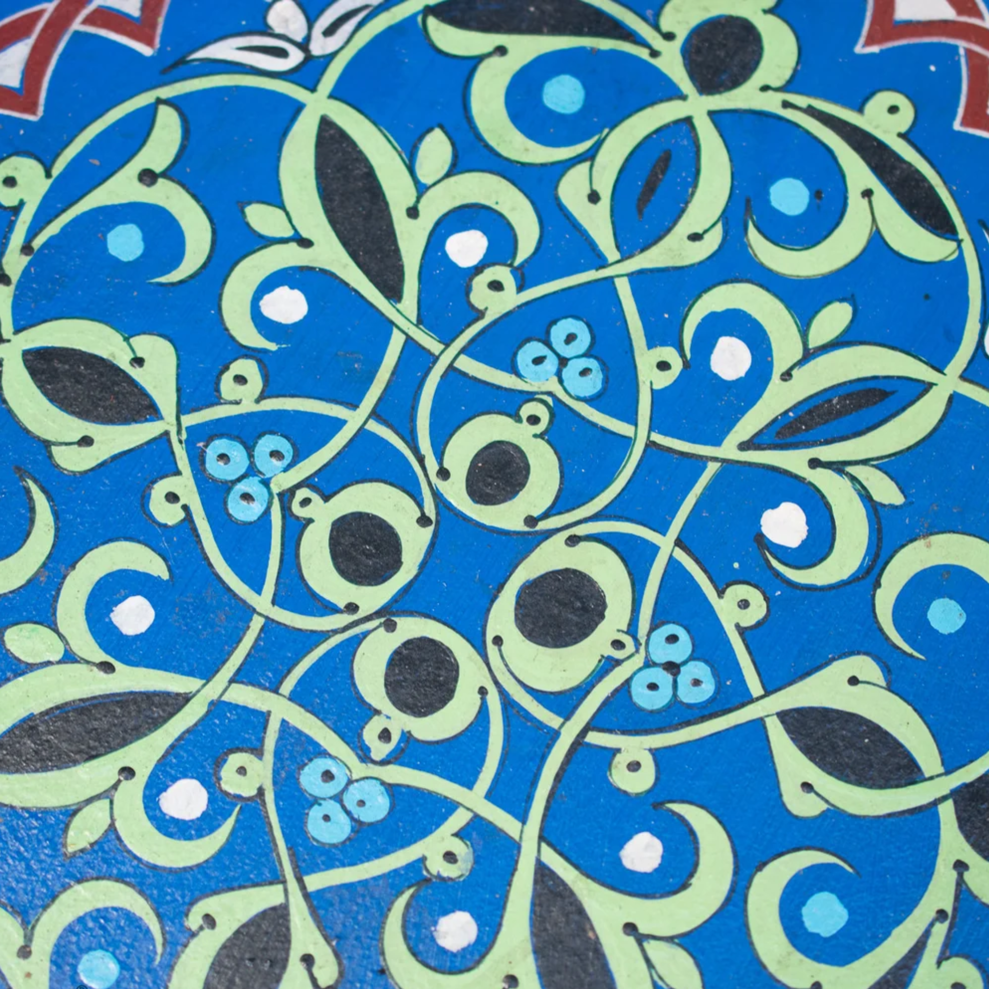 Hand-Painted Moroccan Round Coffee Table with Moorish Arches — view 3