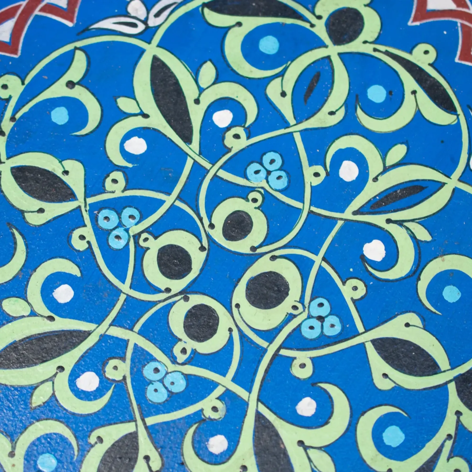 Hand-Painted Moroccan Round Coffee Table with Moorish Arches — view 3