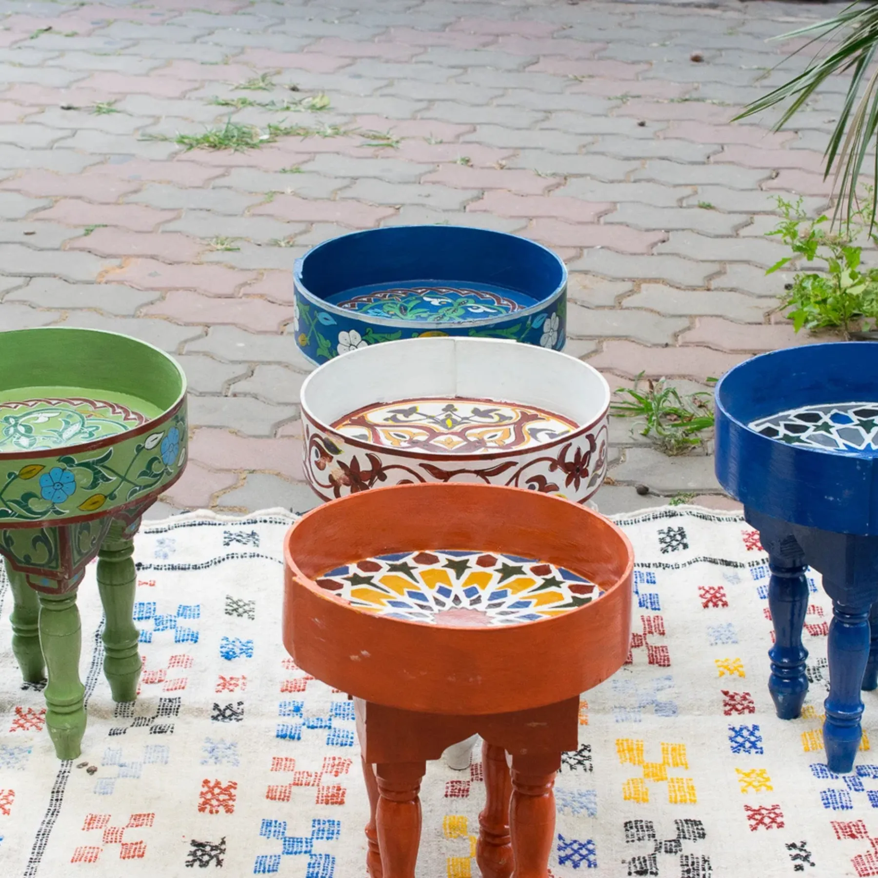 Hand-Painted Moroccan Round Coffee Table with Moorish Arches — view 6