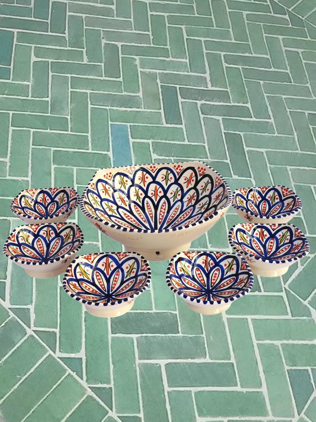 Safi Hand-Painted Ceramic Bowl Set — 7 Pieces — view 3