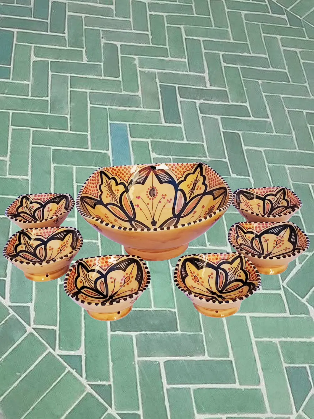 Safi Hand-Painted Ceramic Bowl Set — 7 Pieces
