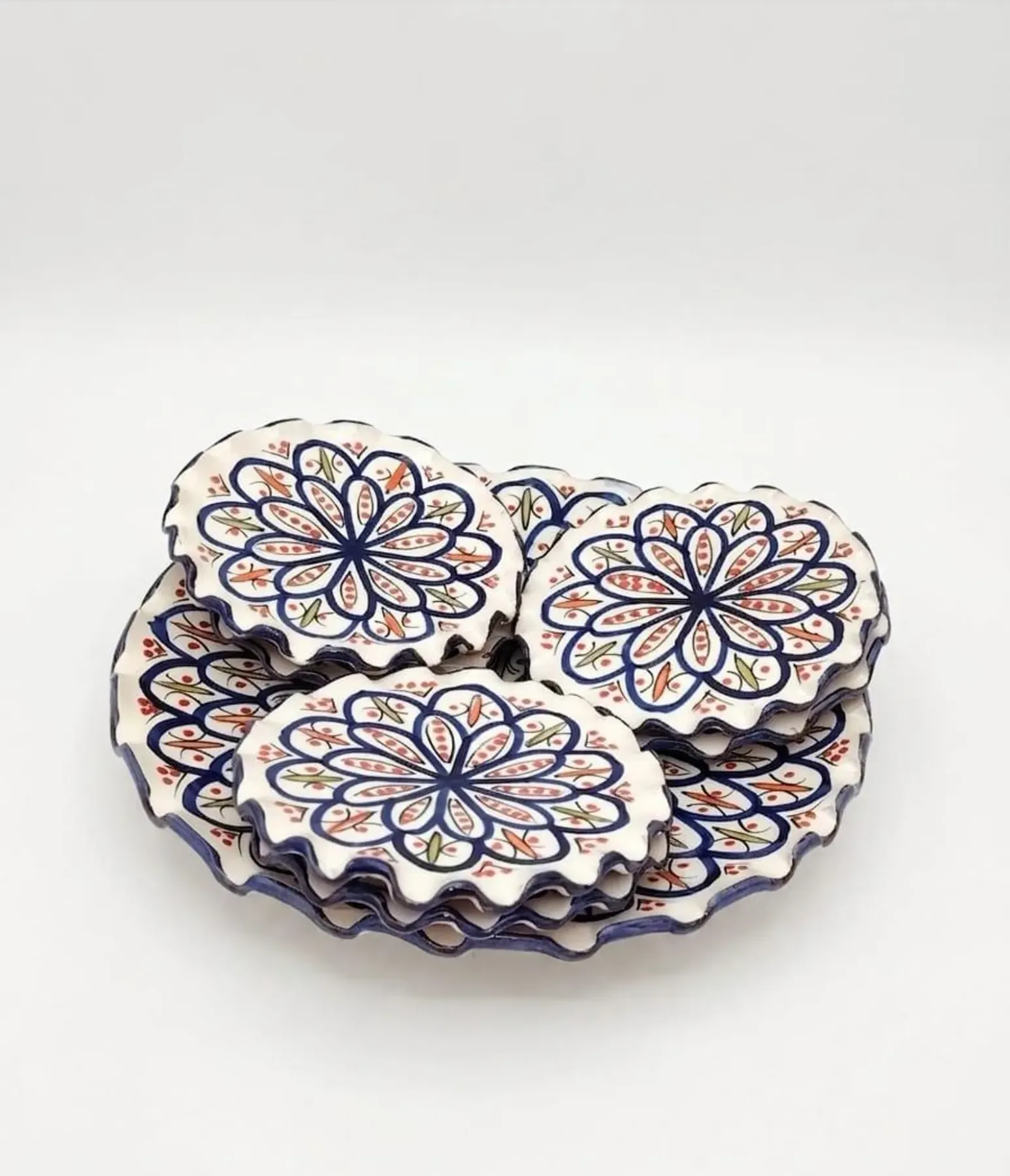 Hand-Painted Safi Ceramic Set, Platter + 6 Plates