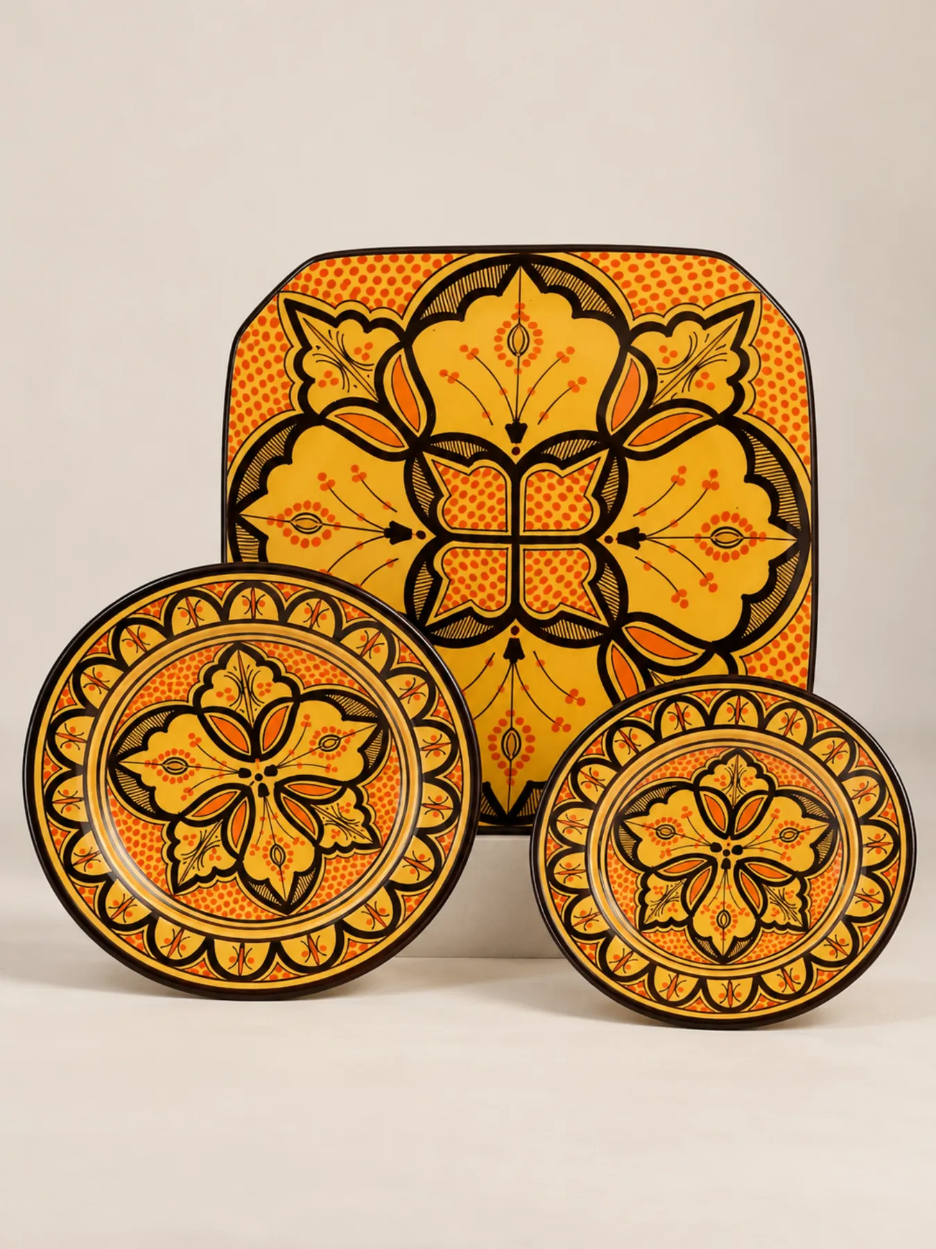 Hand-Painted Safi Ceramic Plate Set, Square & Round