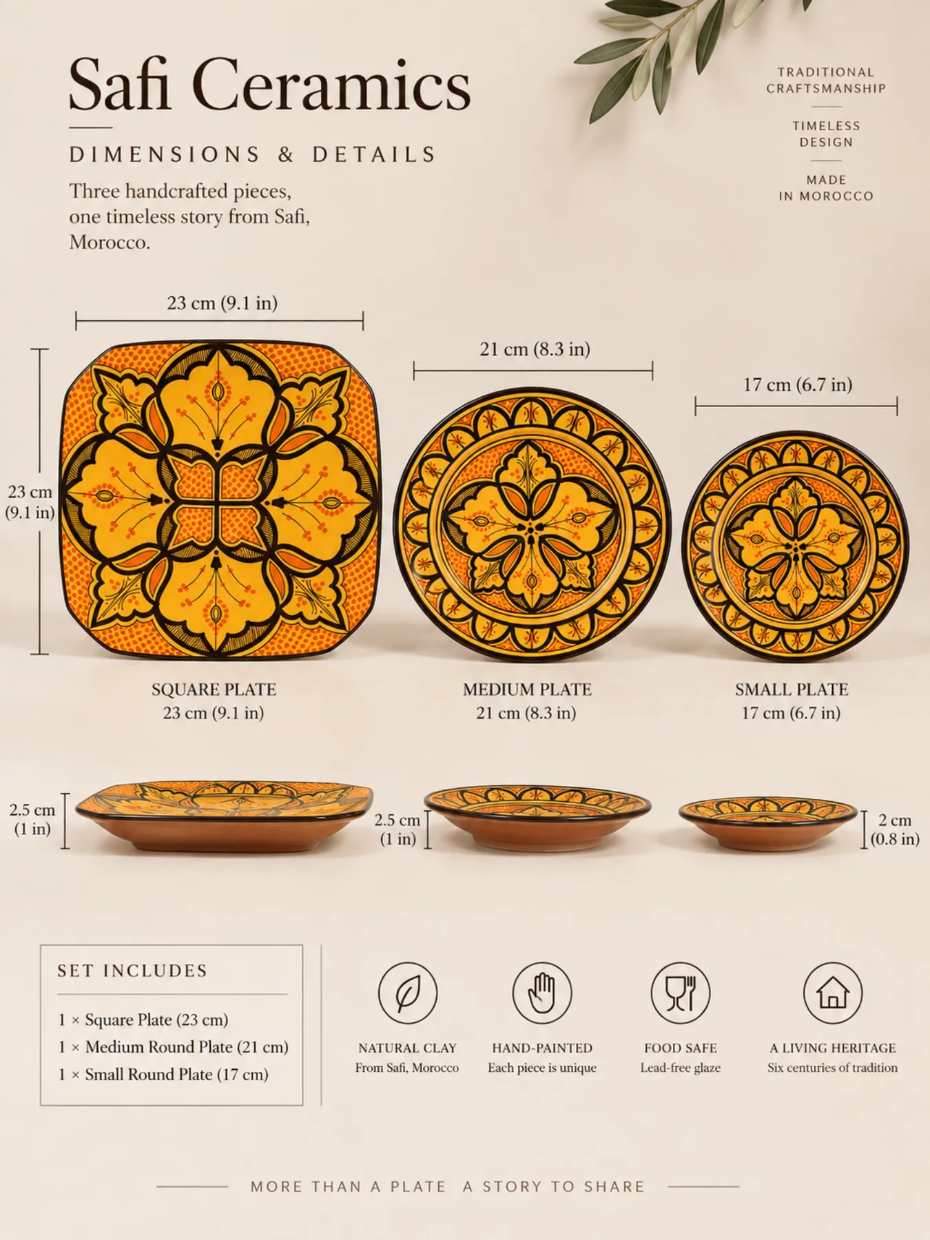 Hand-Painted Safi Ceramic Plate Set, Square & Round, view 2
