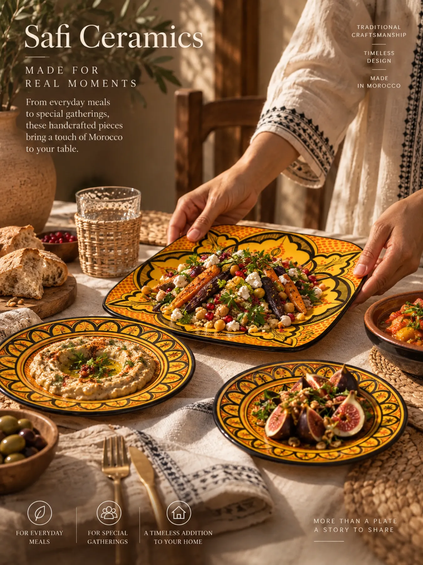 Hand-Painted Safi Ceramic Plate Set, Square & Round, view 9