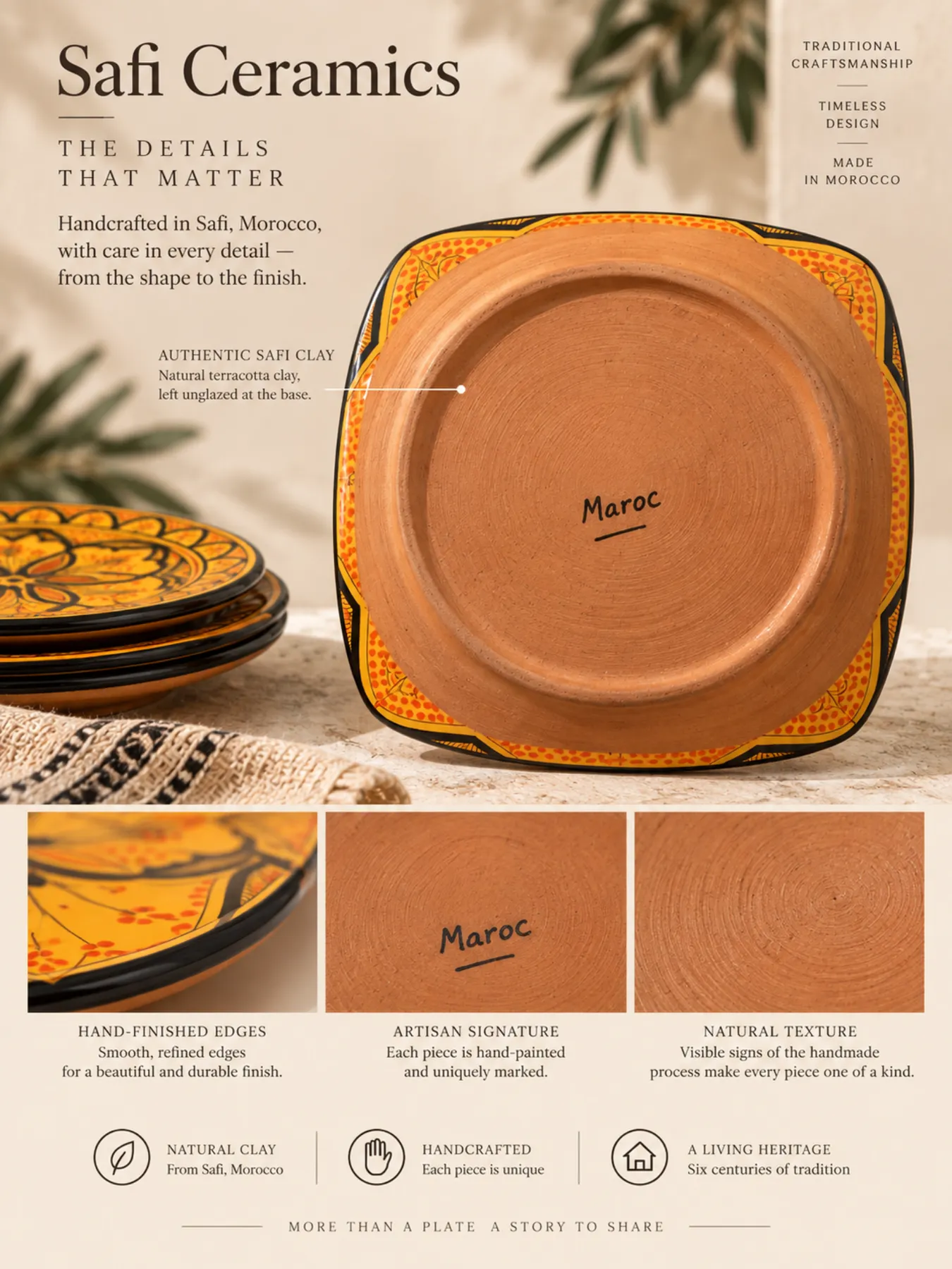 Hand-Painted Safi Ceramic Plate Set, Square & Round, view 4