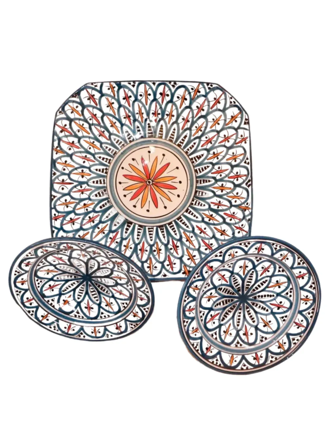 Hand-Painted Safi Ceramic Plate Set — Square & Round — view 4