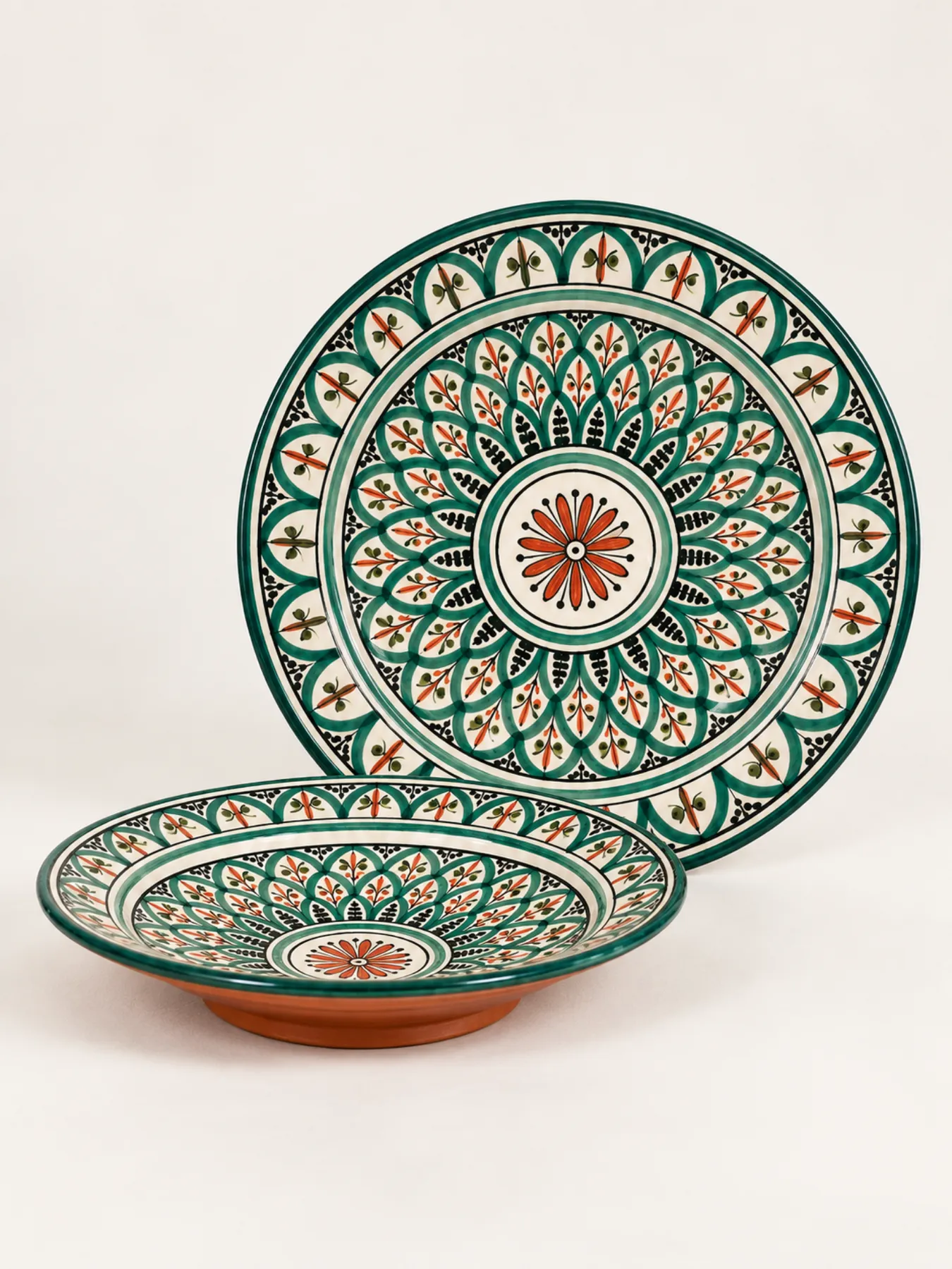 Hand-Painted Safi Ceramic Plates, 23cm & 18cm