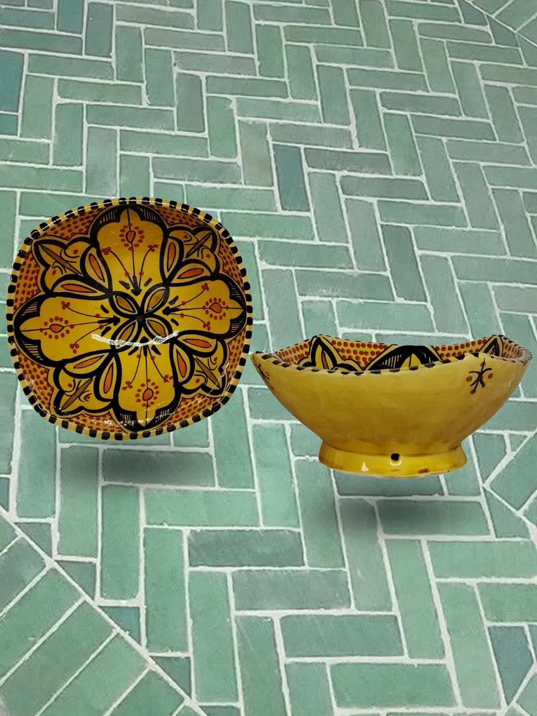 Hand-Painted Safi Ceramic Square Bowls — 21cm Set of 2