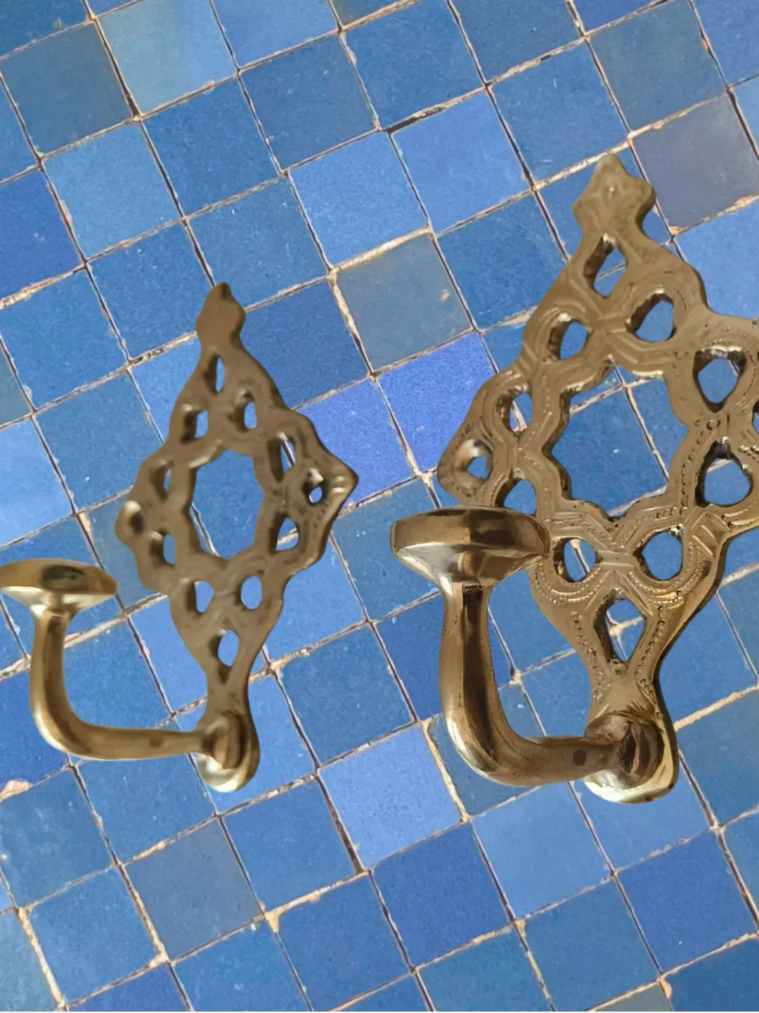 Hand-Pierced Brass Wall Hooks from Fès — Set of 2 — view 3