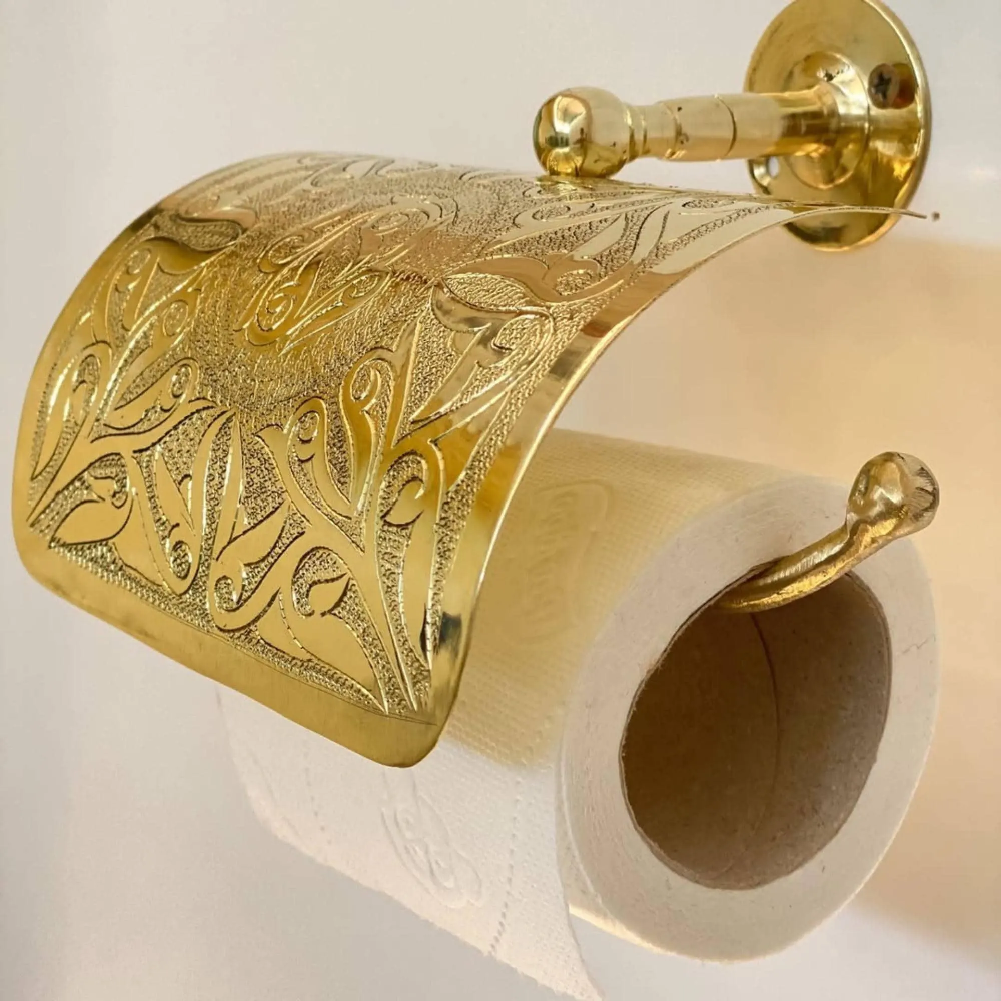 Handcrafted Brass Toilet Paper Holder with Engraved Pattern