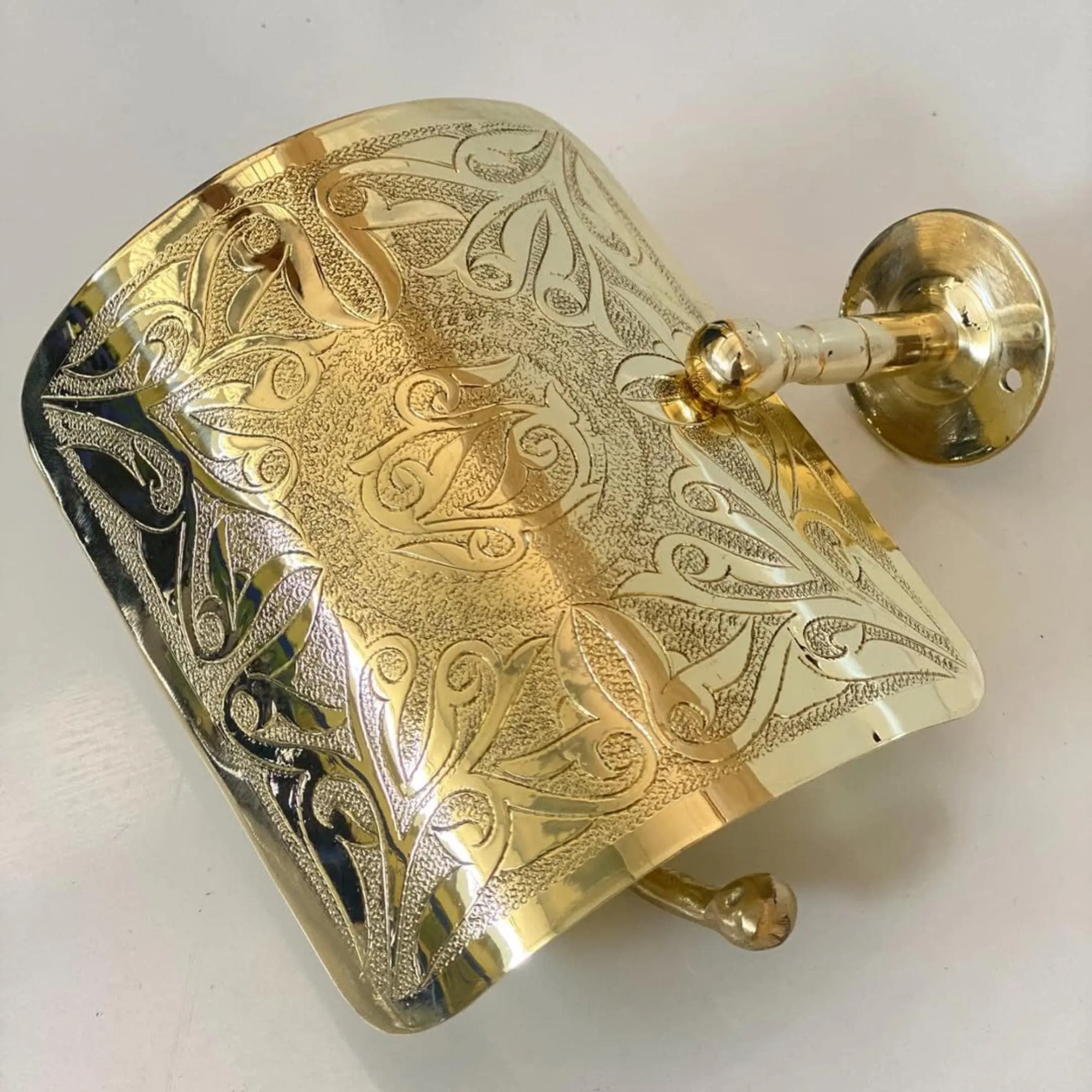 Handcrafted Brass Toilet Paper Holder with Engraved Pattern — view 3