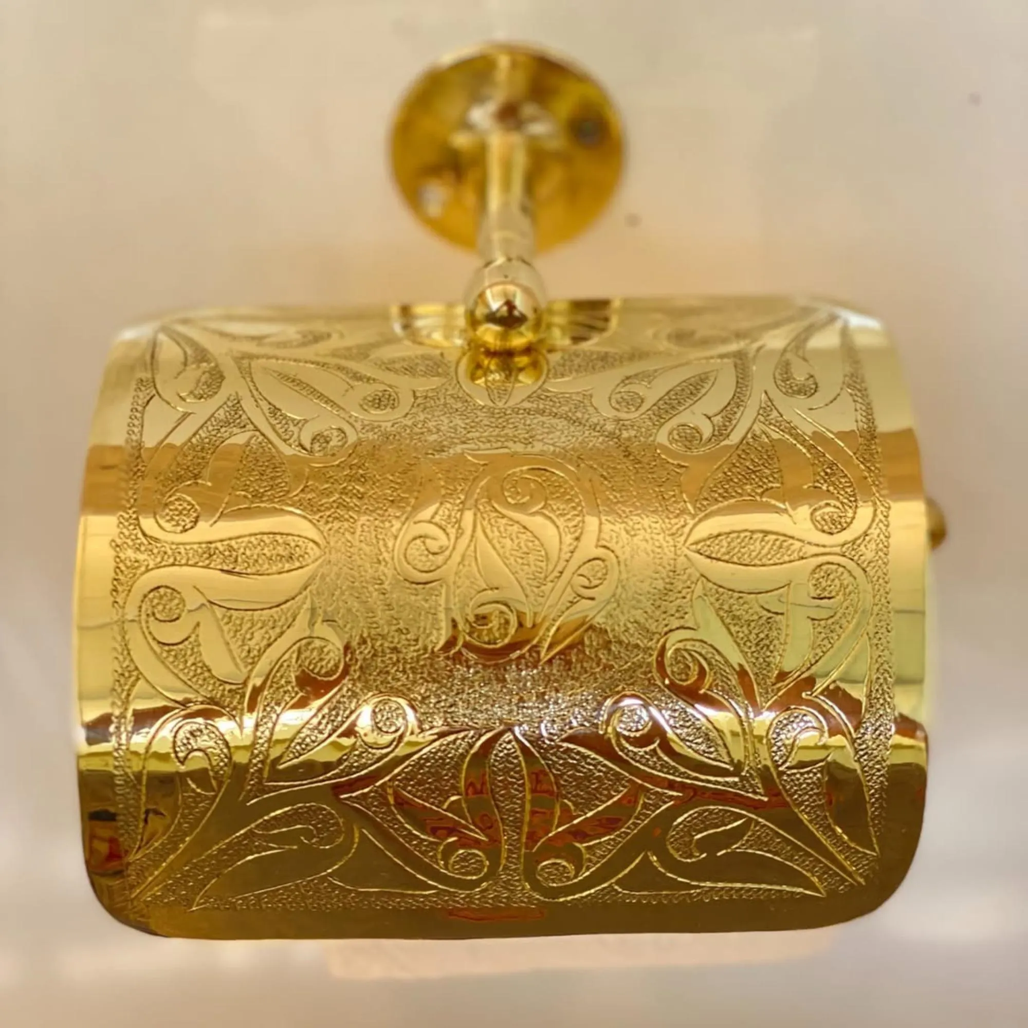 Handcrafted Brass Toilet Paper Holder with Engraved Pattern — view 4