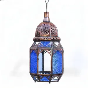 Amber Glass Lantern with Engraved Brass — view 5