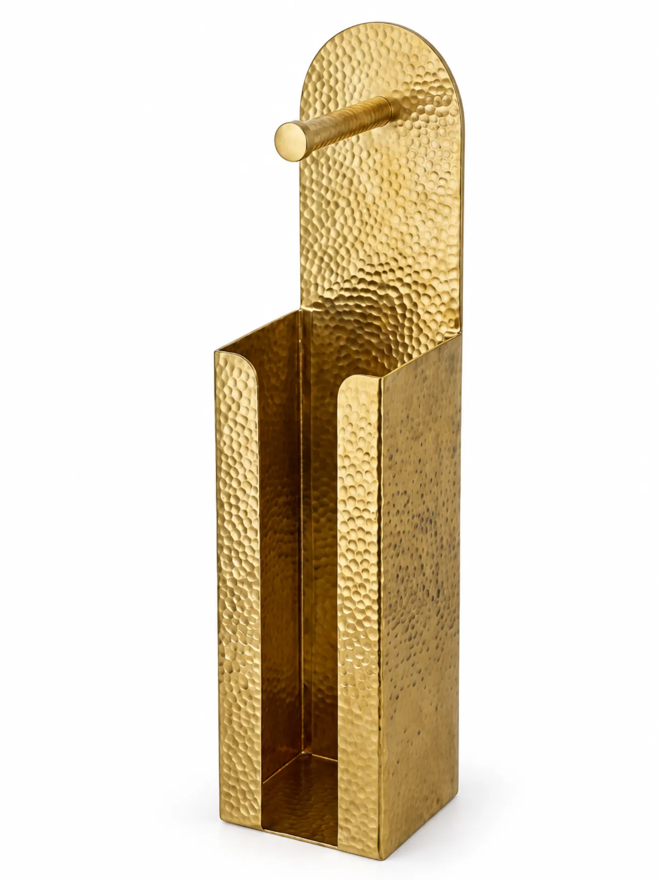 Handcrafted Moroccan Hammered Brass Toilet Paper Holder with Storage