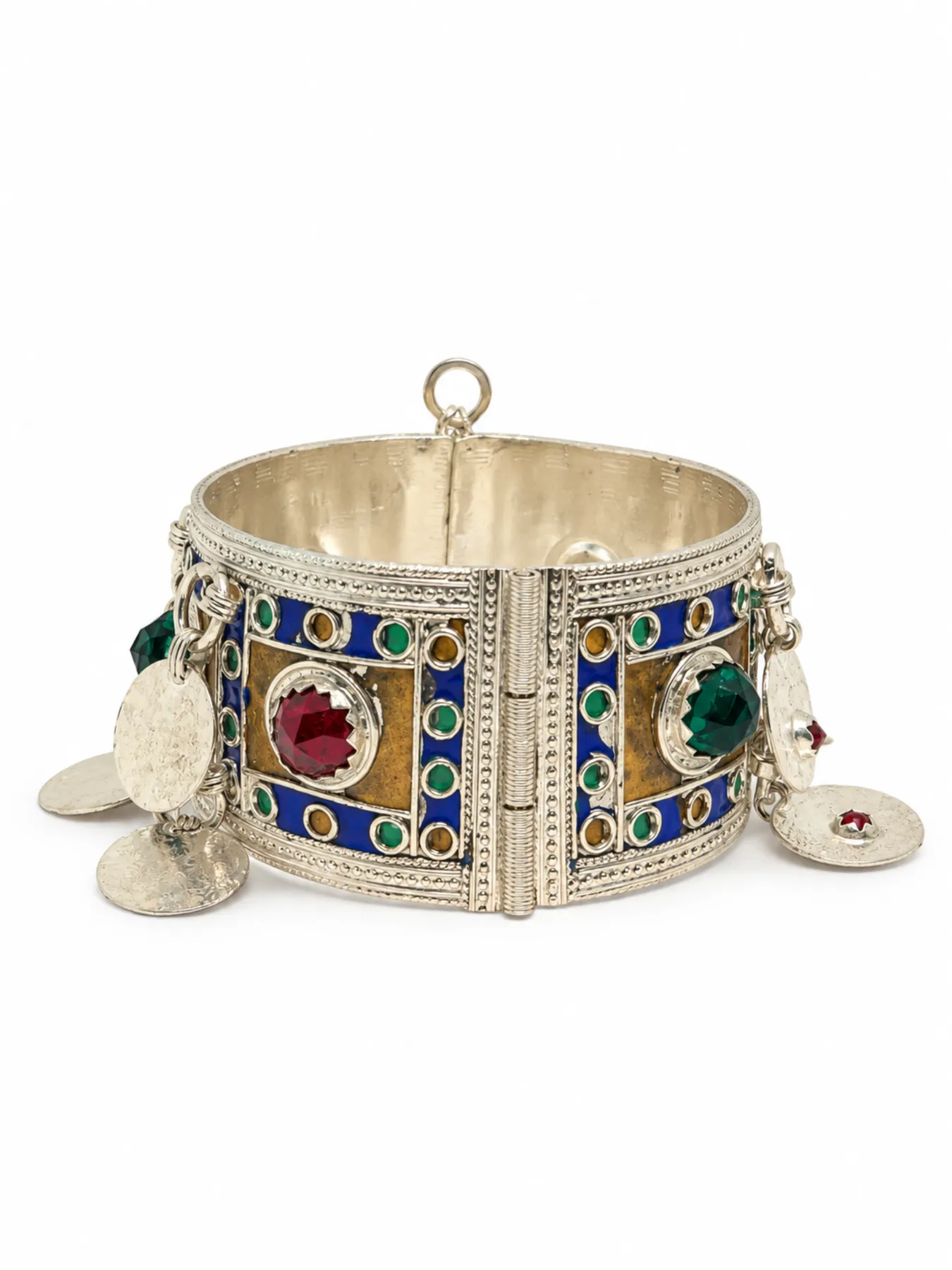Handcrafted Amazigh Cuff Bracelet, Plated Silver, Enamel & Traditional North African Jewelry