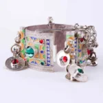 Enameled White Metal Berber Cuff Bracelet — view 2