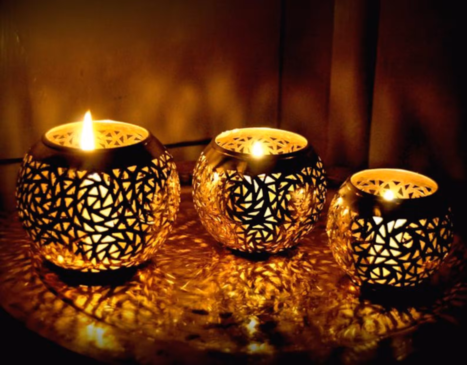 Hand-Engraved Brass Tealight Holders from Fès — view 2