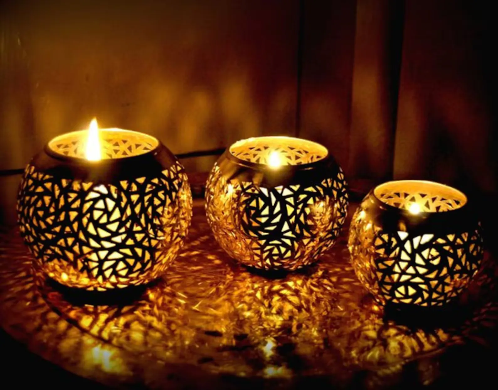 Hand-Engraved Brass Tealight Holders from Fès — view 2