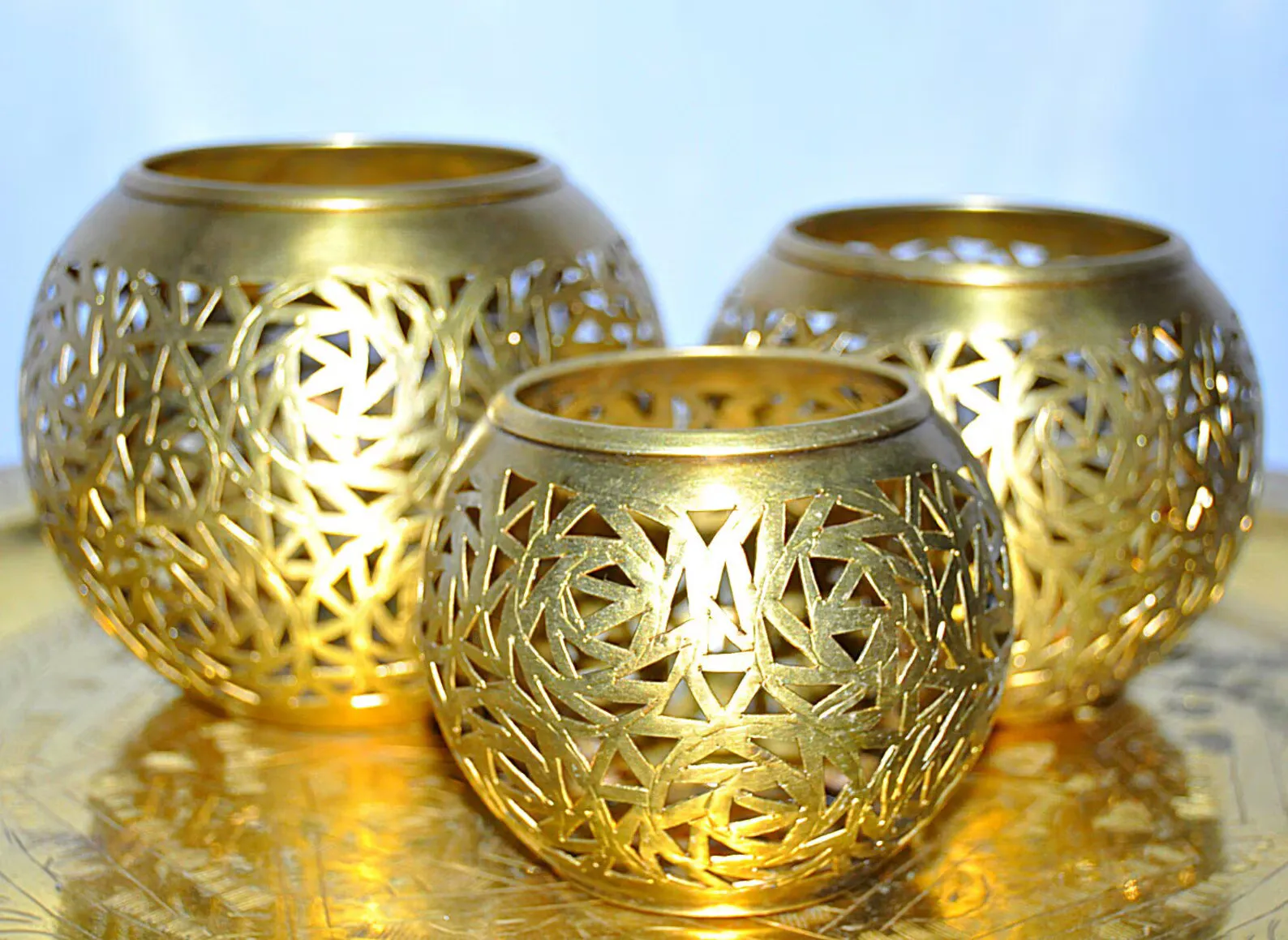 Hand-Engraved Brass Tealight Holders from Fès — view 3