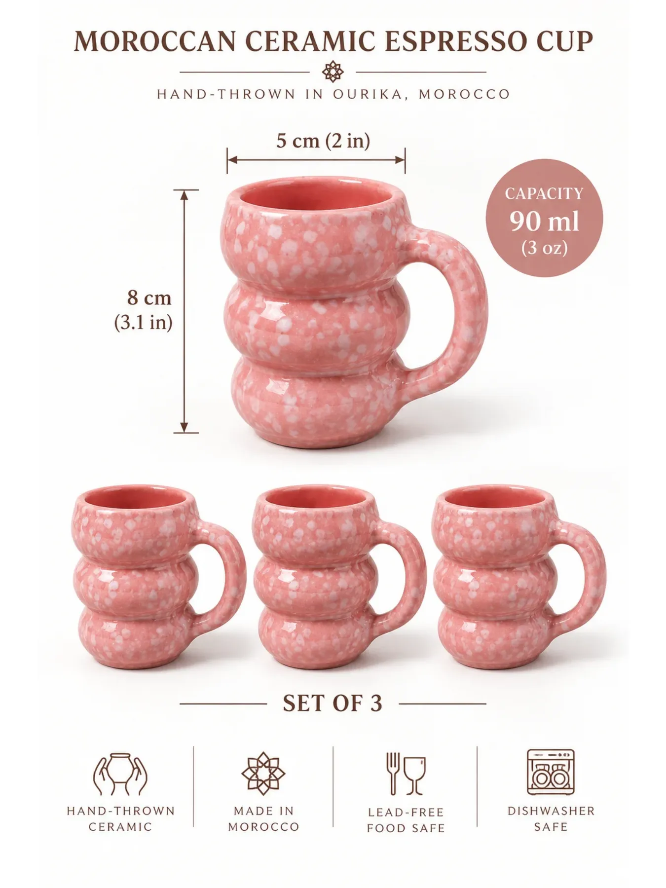 Handmade Ceramic Coffee Mug, Set of 3 from Marrakech — view 4