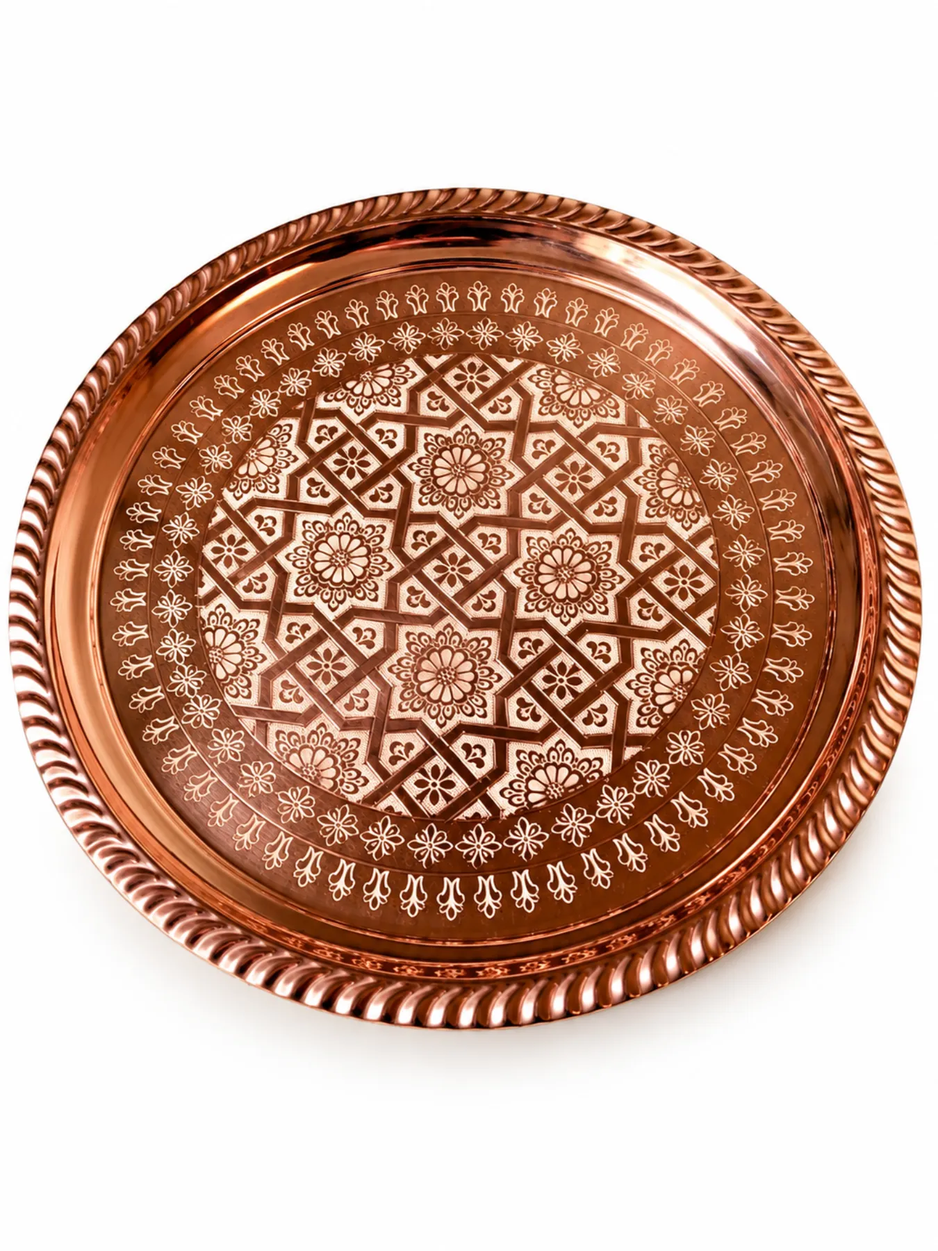 Handcrafted Moroccan Copper and Brass Serving Tray, Engraved Artisan Tea Tray from Marrakech