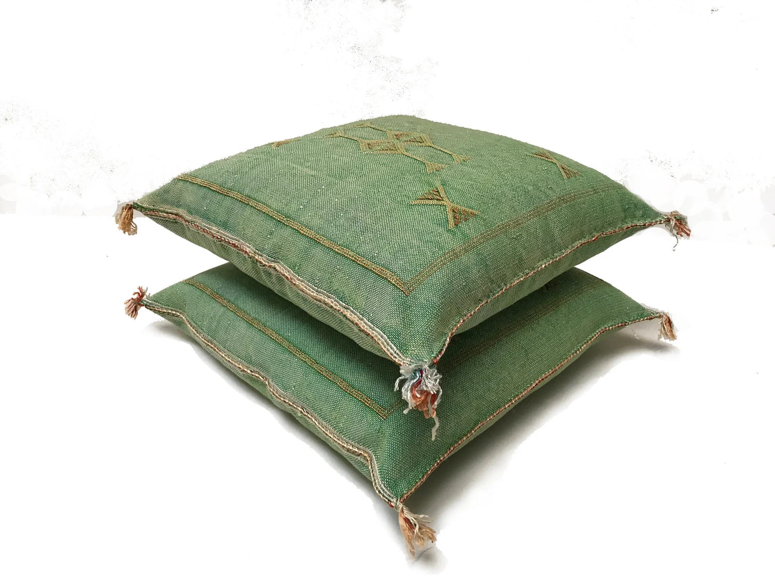 Green Cactus Silk Pillow Cover with Berber Motifs — view 6