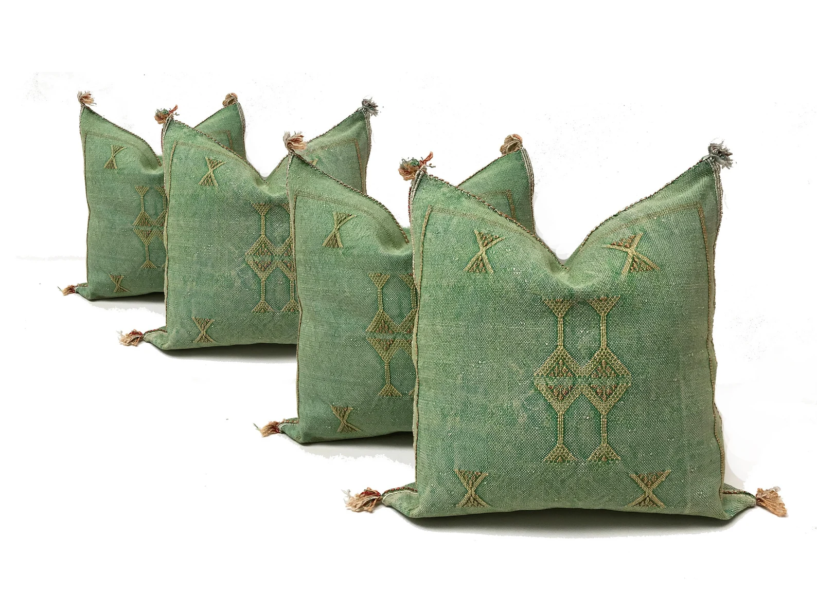 Green Cactus Silk Pillow Cover with Berber Motifs — view 7