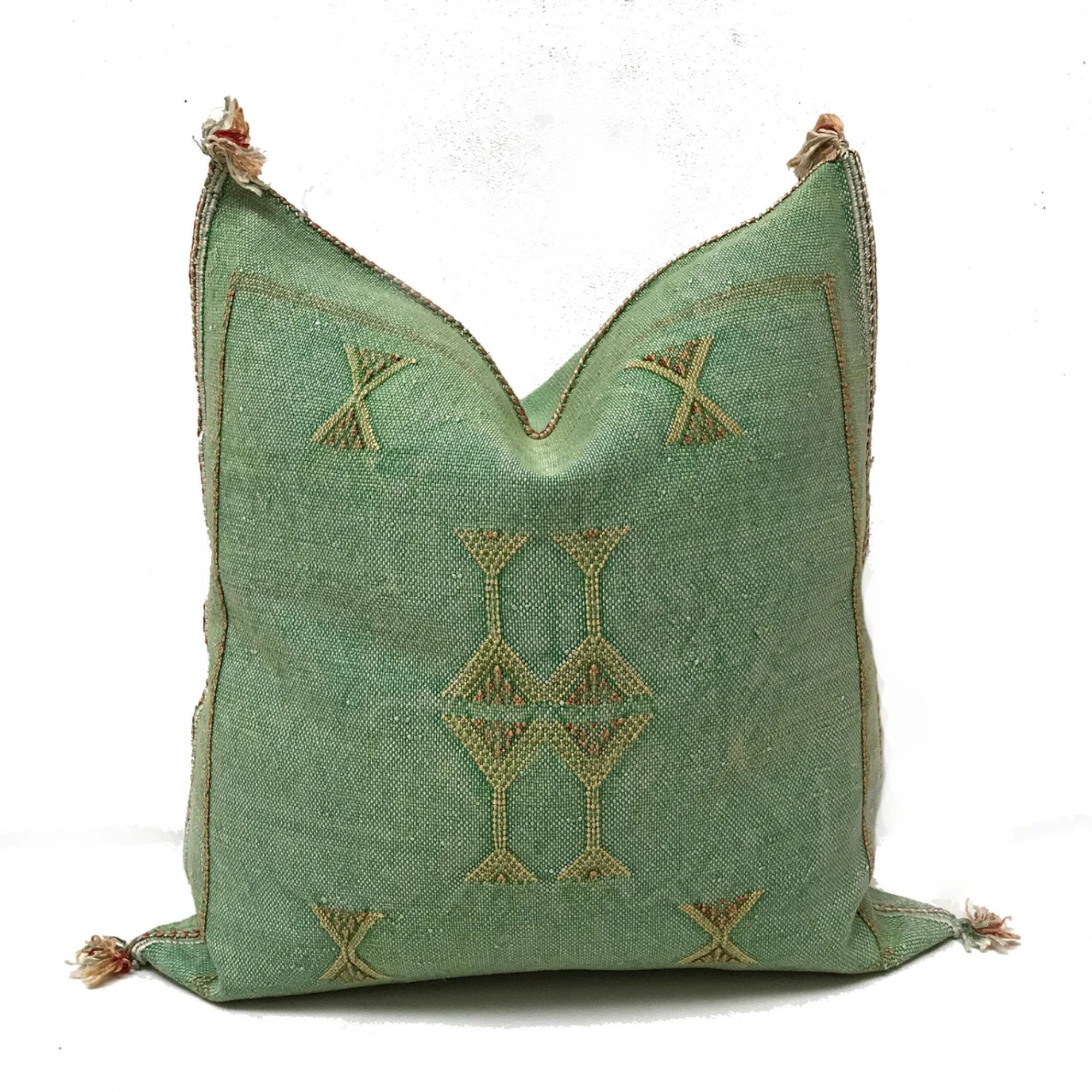 Green Cactus Silk Pillow Cover with Berber Motifs