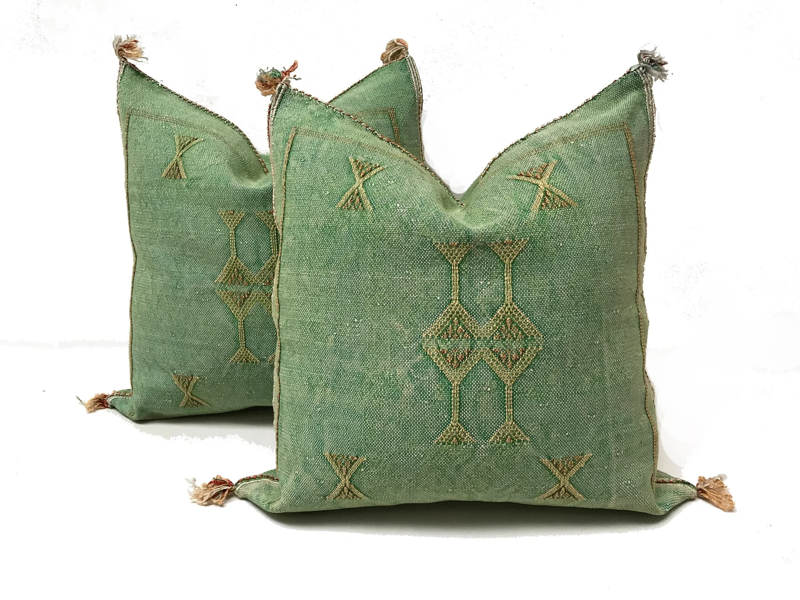 Green Cactus Silk Pillow Cover with Berber Motifs — view 9