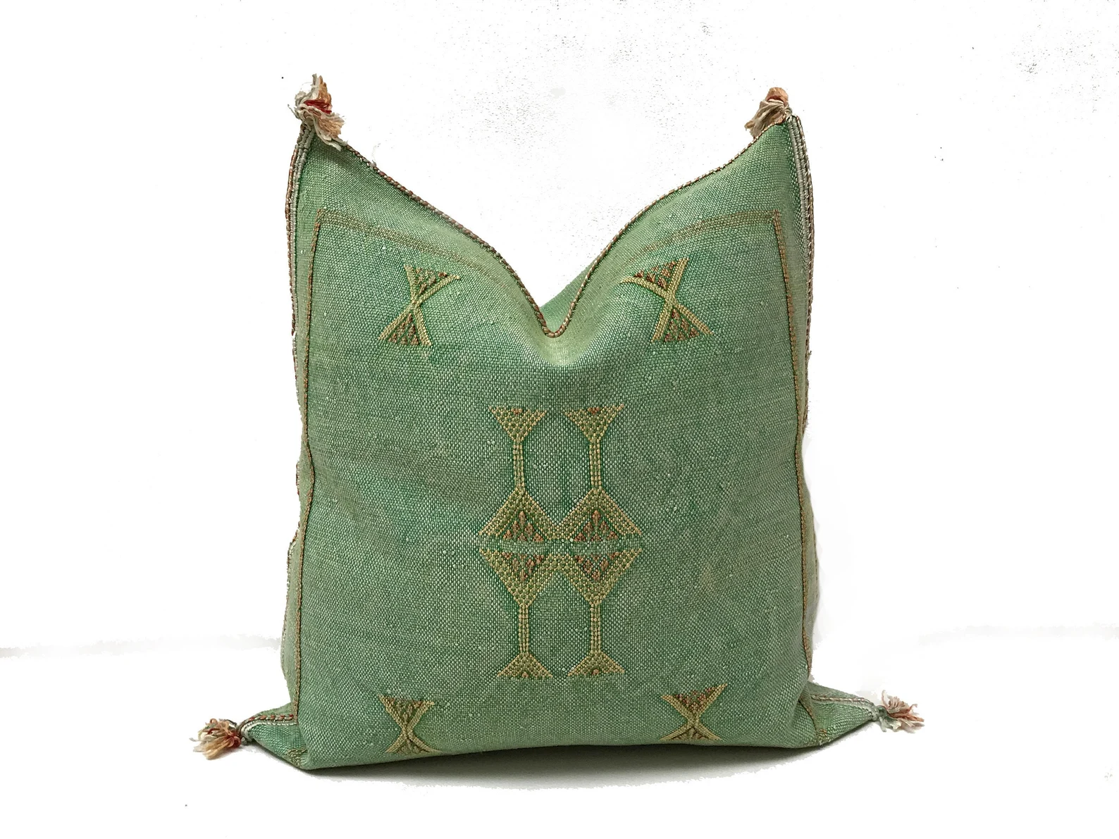 Green Cactus Silk Pillow Cover with Berber Motifs