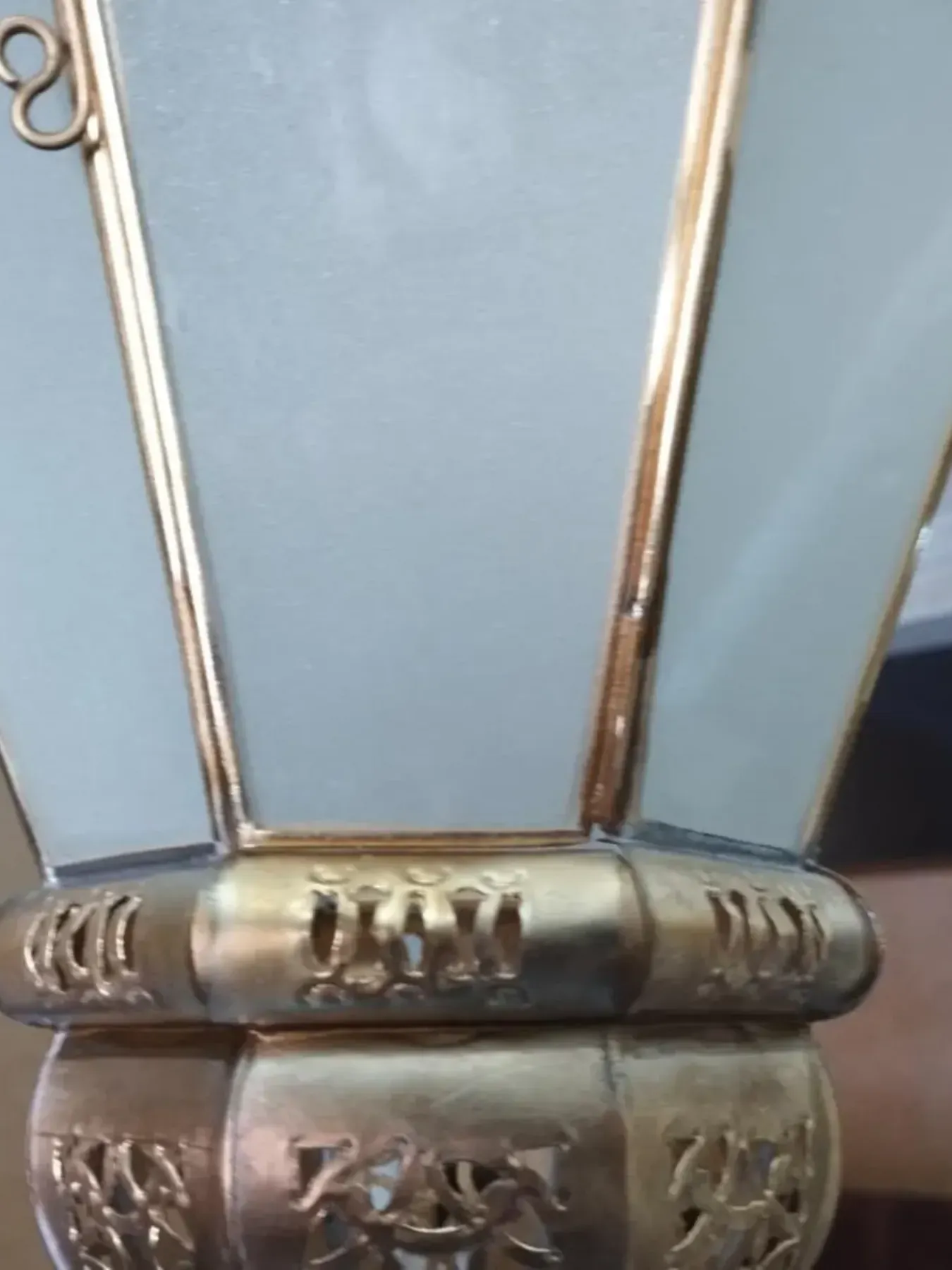 Handmade Moroccan Brass Pendant Light with Frosted Glass