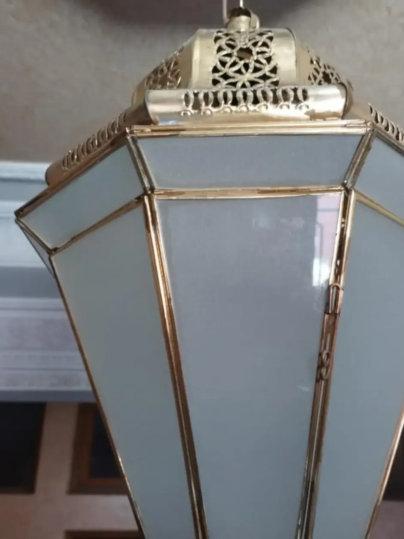 Handmade Moroccan Brass Pendant Light with Frosted Glass - image 1
