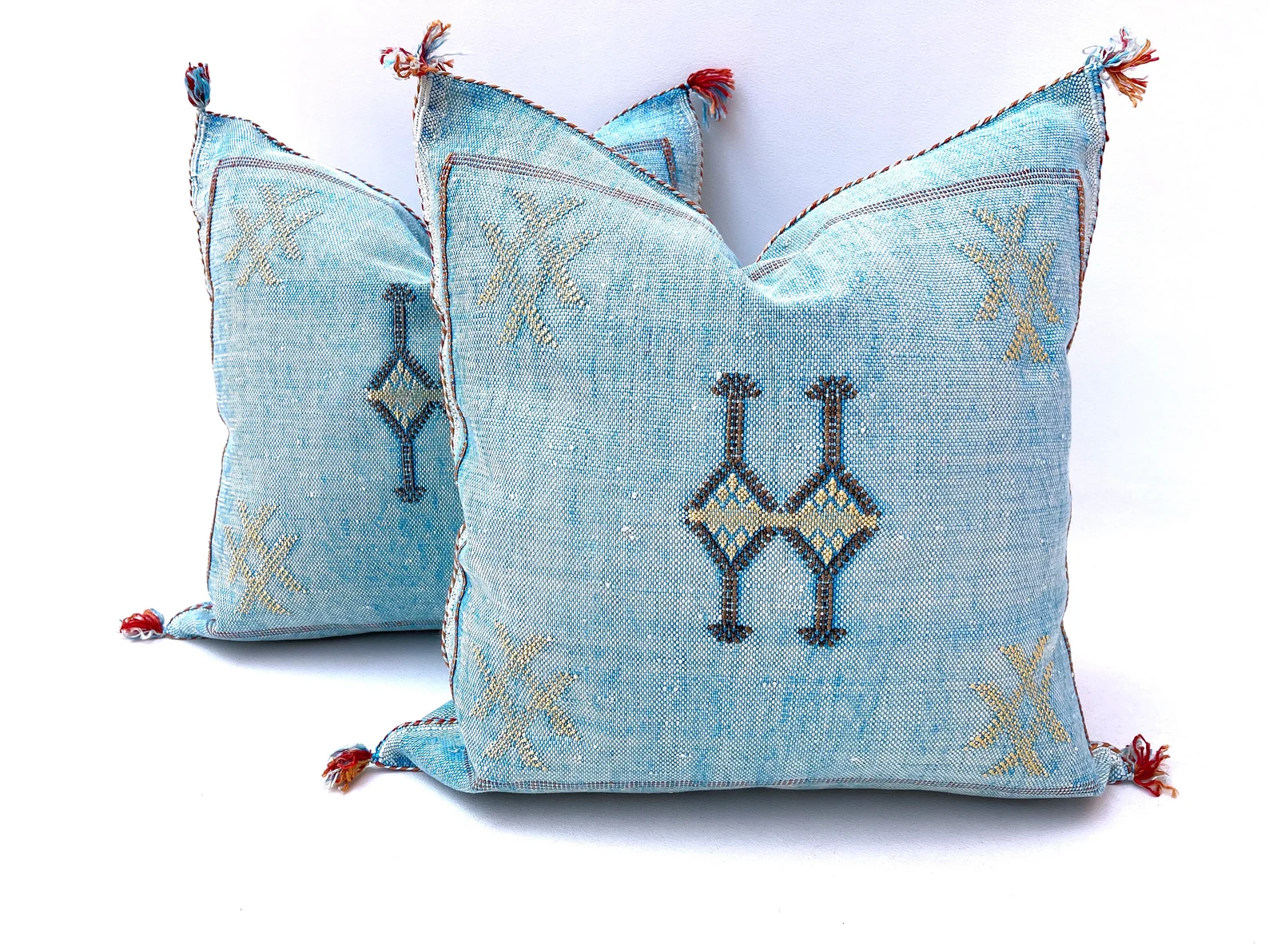 Blue Cactus Silk Pillow Cover by Hajja Mina