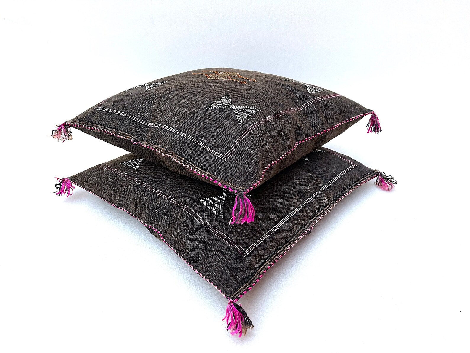 Brown Cactus Silk Pillow Cover with Berber Motifs — view 2