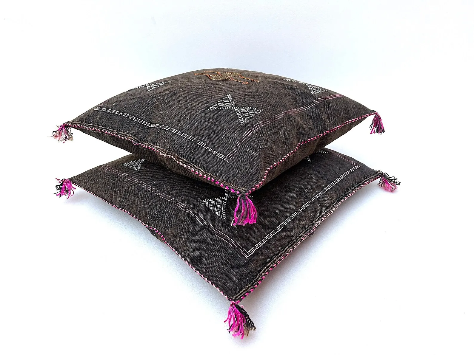 Brown Cactus Silk Pillow Cover with Berber Motifs — view 2
