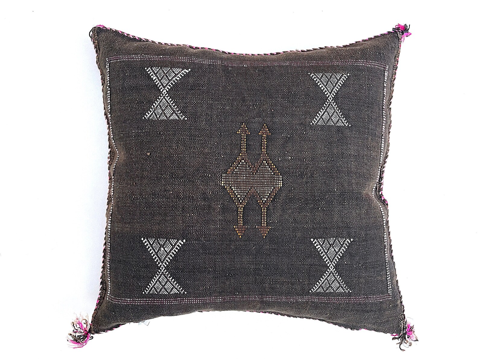 Brown Cactus Silk Pillow Cover with Berber Motifs — view 6