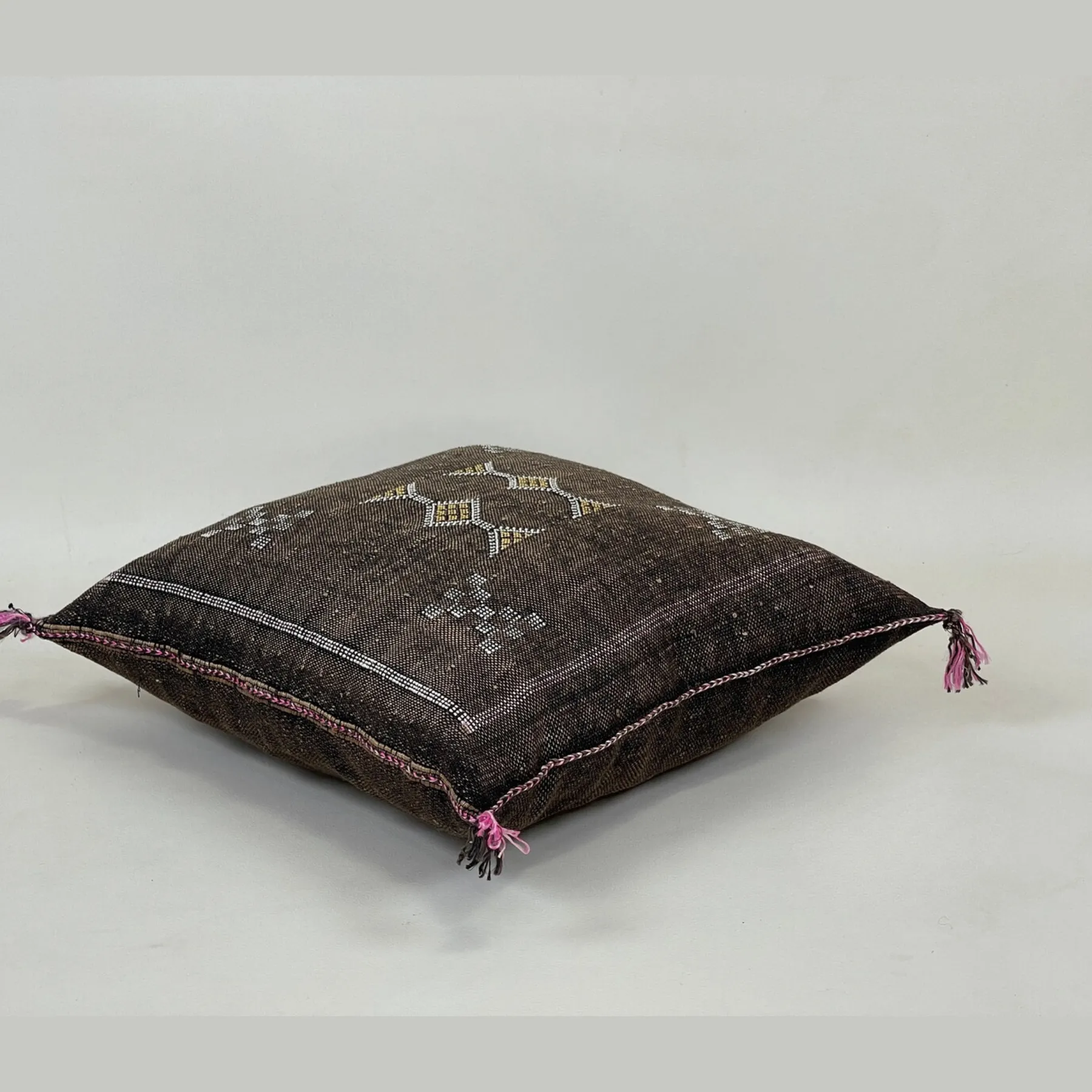 Brown Cactus Silk Pillow Cover with Berber Motifs — view 5