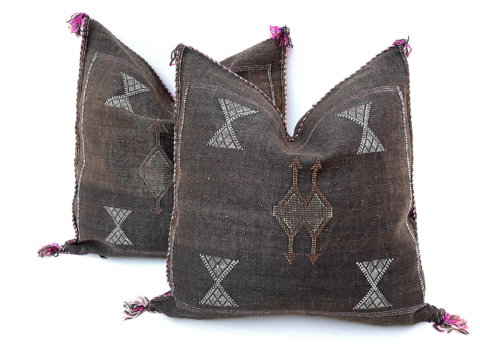 Brown Cactus Silk Pillow Cover with Berber Motifs