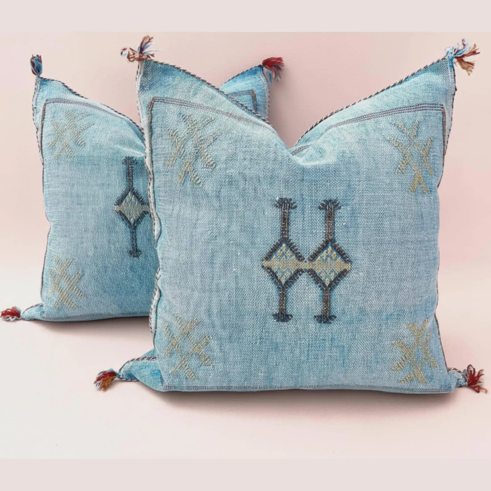 Handmade Moroccan Cactus Silk Pillow Cover – Bohemian Berber Sabra Cushion Cover (18x18” & 20x20”)