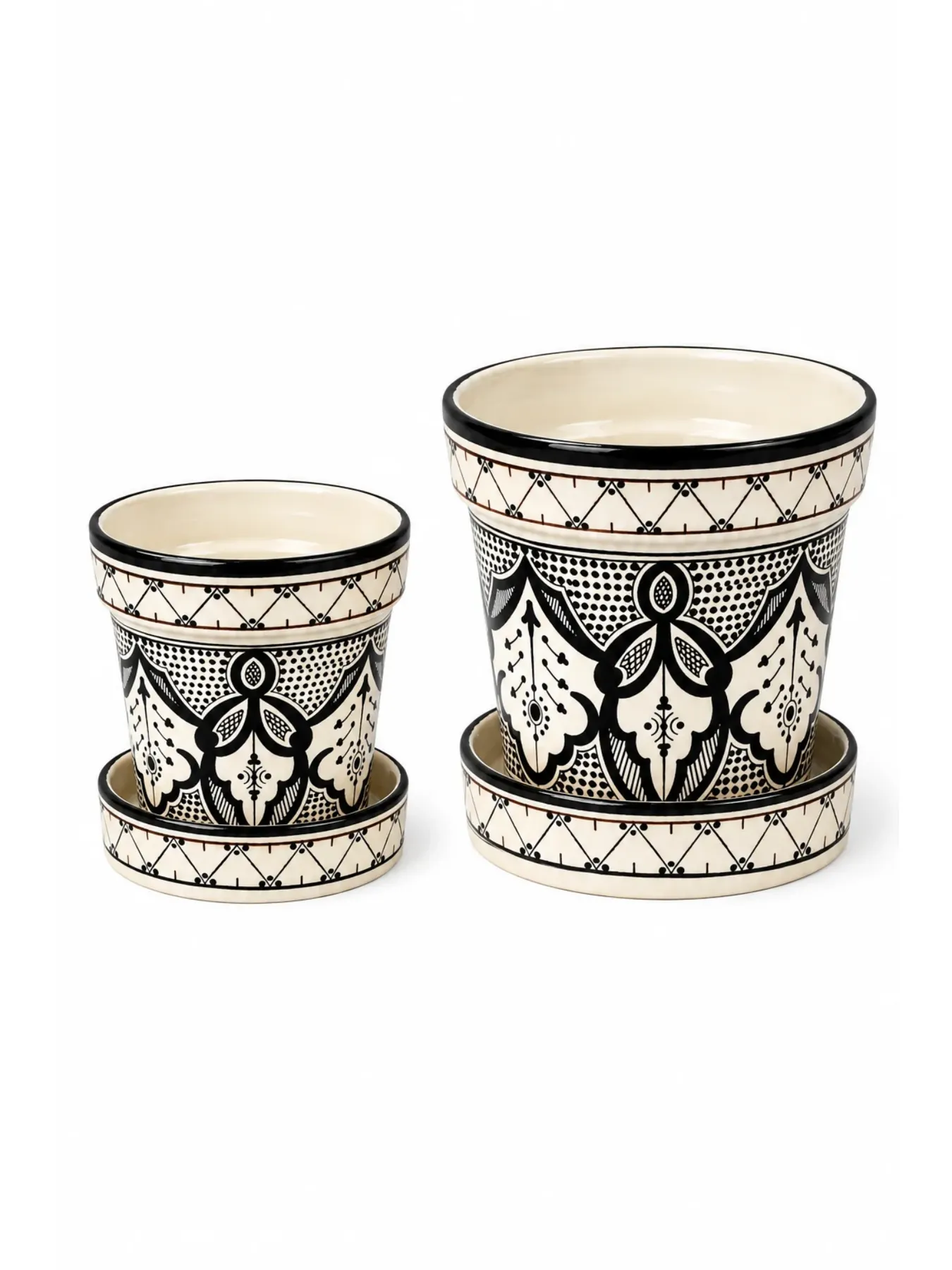 Handcrafted Moroccan Medium Ceramic Planter, Black & White Safi Pottery Plant Pot