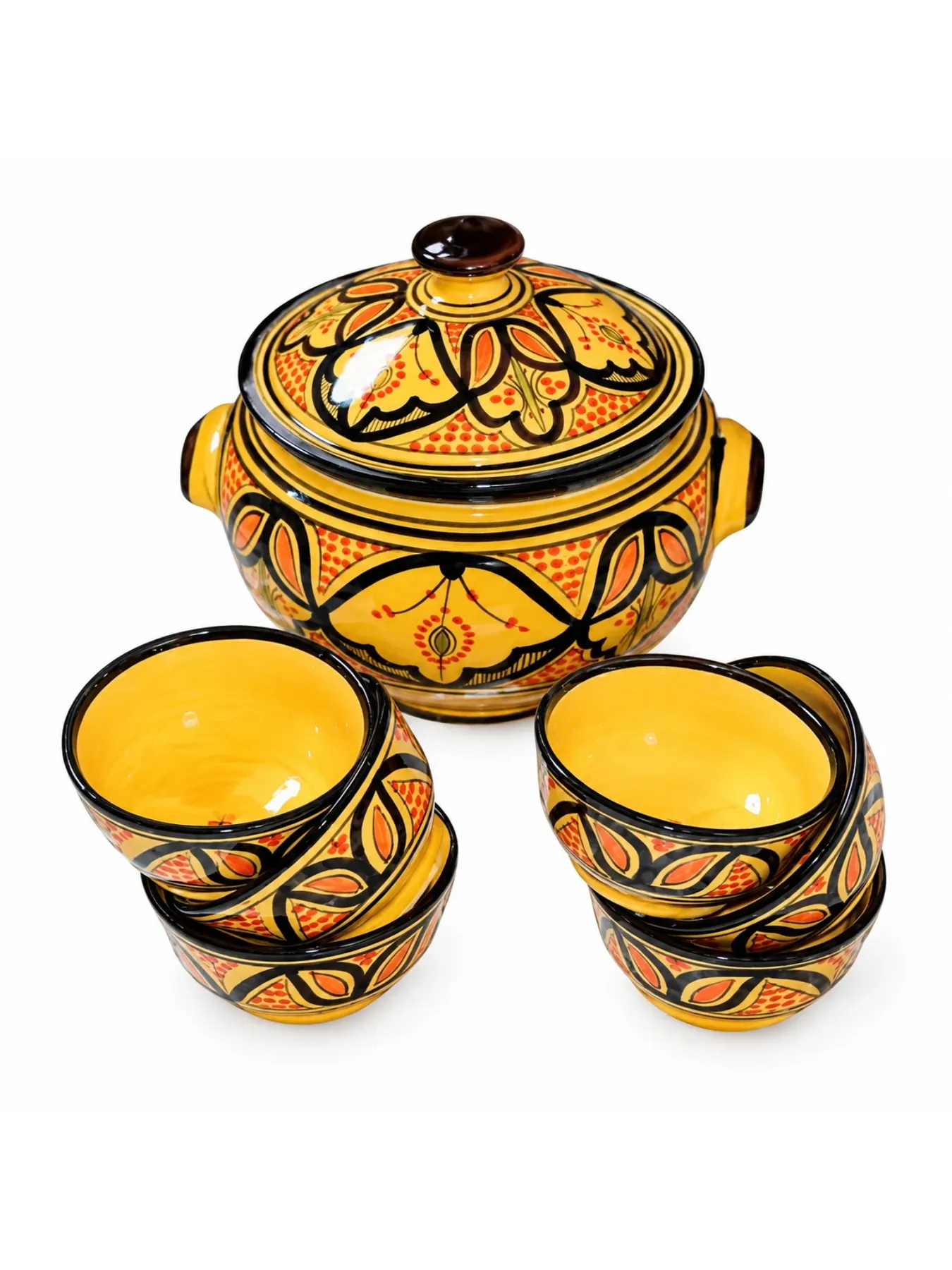 Hand-Painted Moroccan Ceramic Soup, Traditional Safi Serving Tureen & Bowls